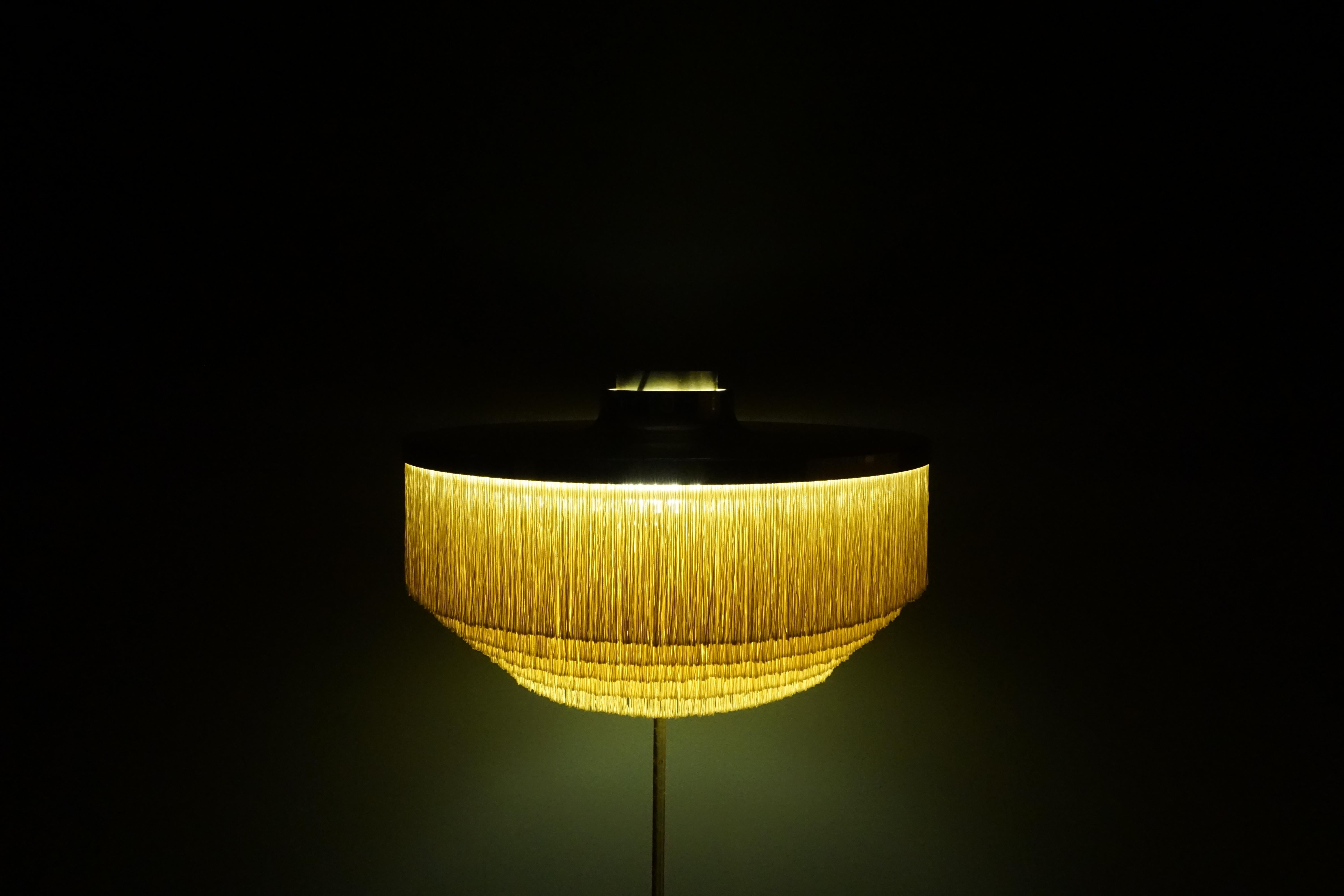 Scandinavo moderno Lampada da terra in ottone con frange di seta Hans-Agne Jakobsson Modello G-110 in vendita