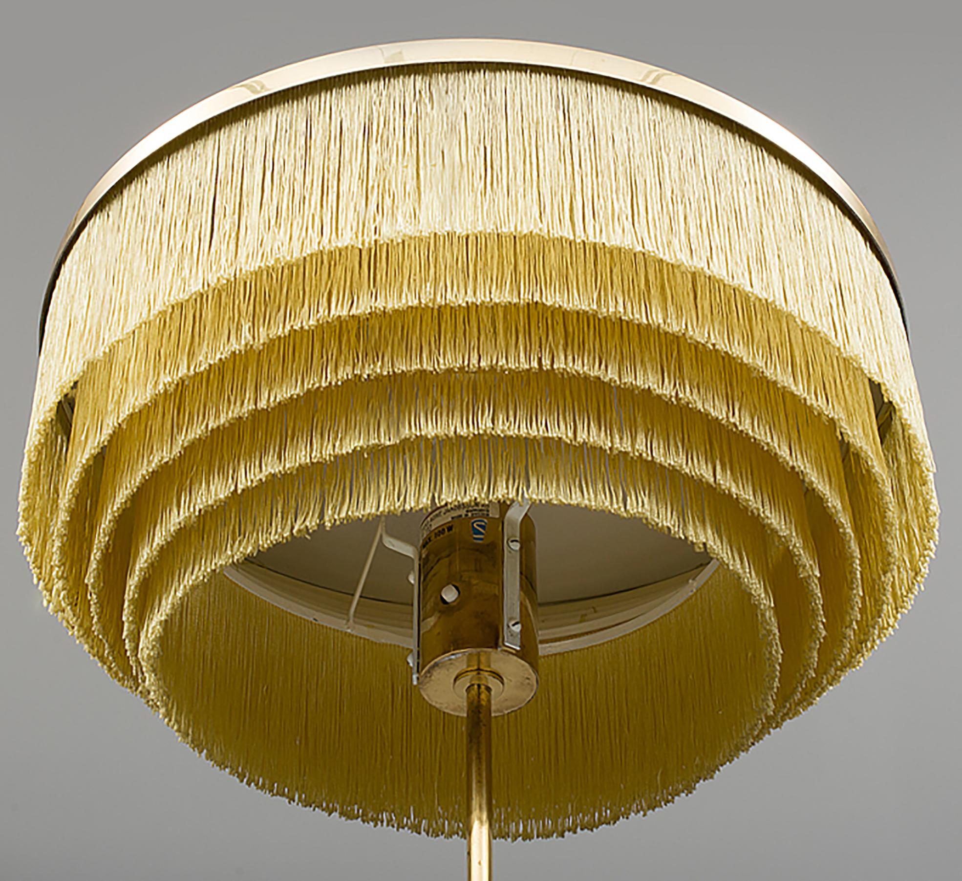 Hans-Agne Jakobsson Model G-110 Silk Fringe Brass Floor Lamp In Good Condition For Sale In Atlanta, GA