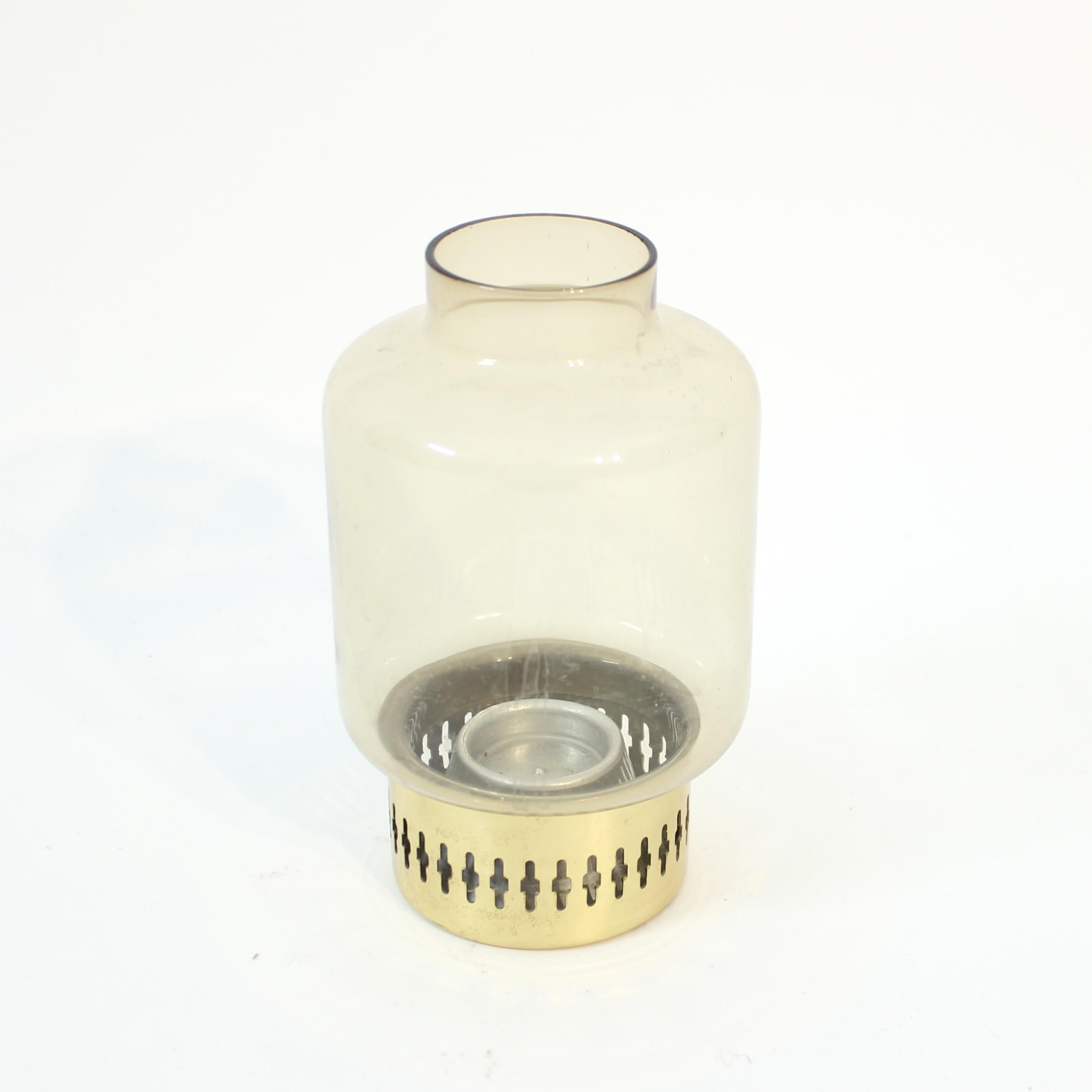 Swedish Hans-Agne Jakobsson, model L 95, brass and glass candle holder, 1960s For Sale