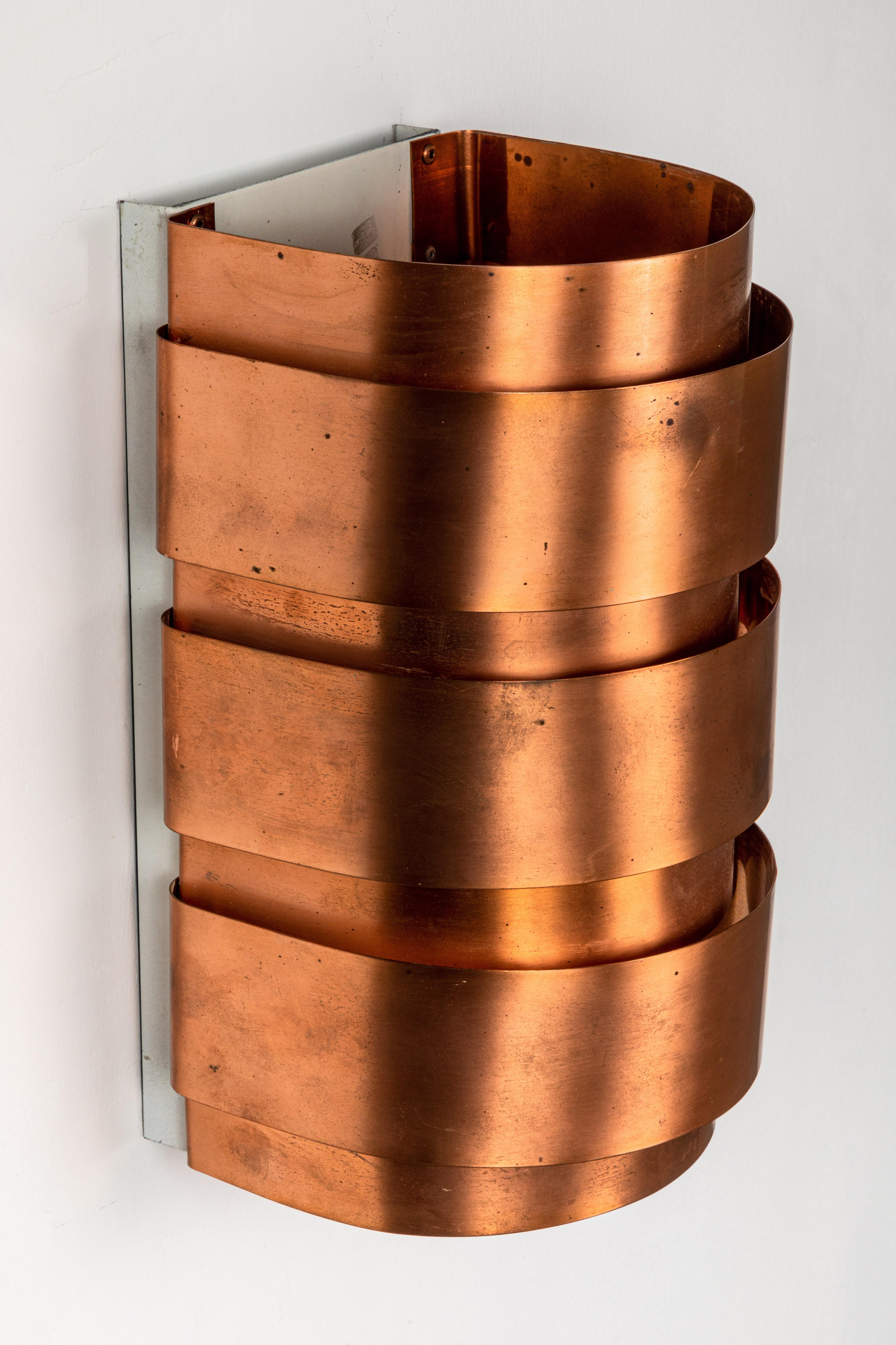 Hans-Agne Jakobsson Model V-155 Copper Sconces for Markaryd, Sweden In Good Condition In Glendale, CA