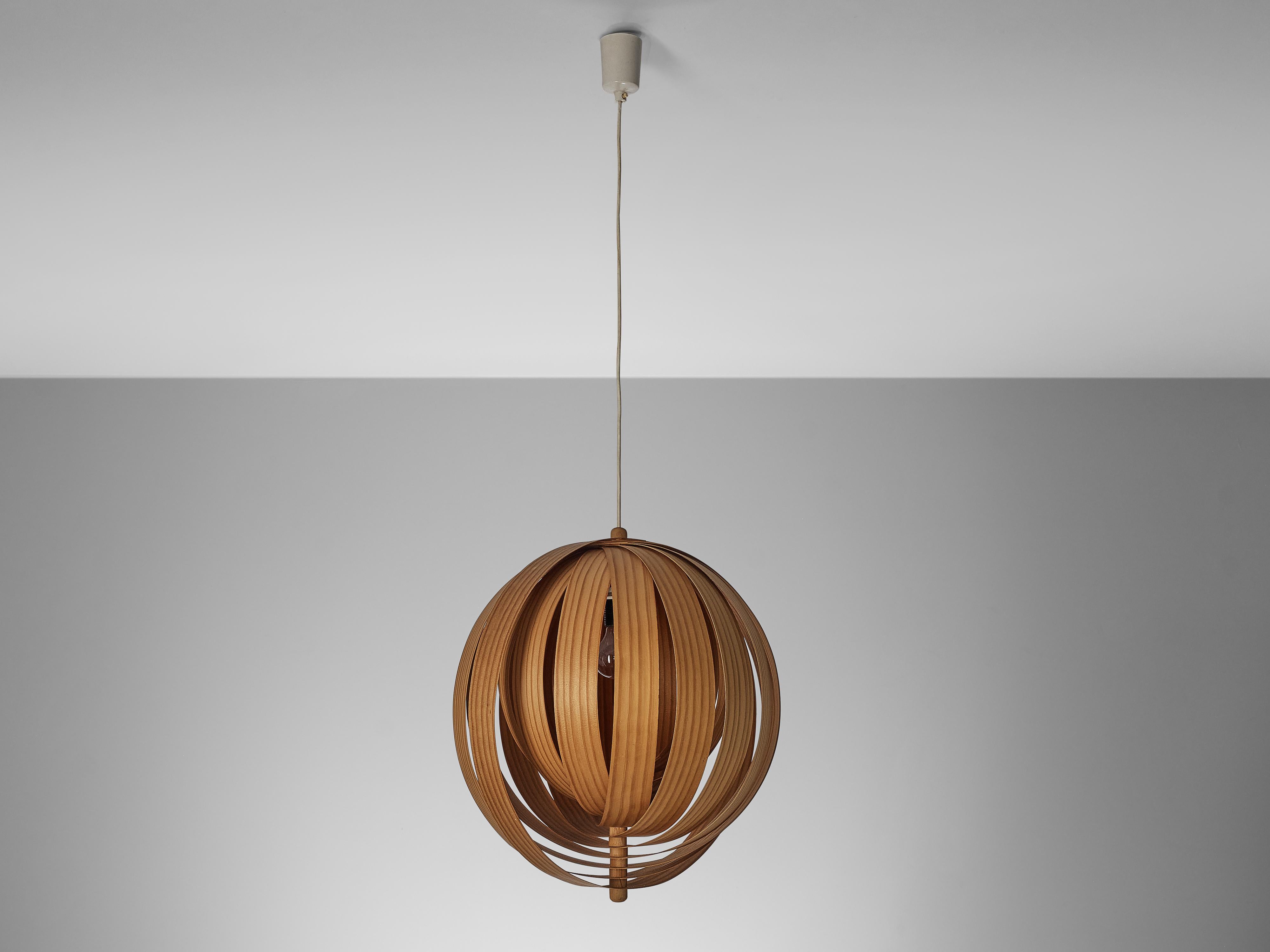 Scandinavian Modern Hans Agne-Jakobsson Moon Pendant Lamp in Pine Veneer Slats