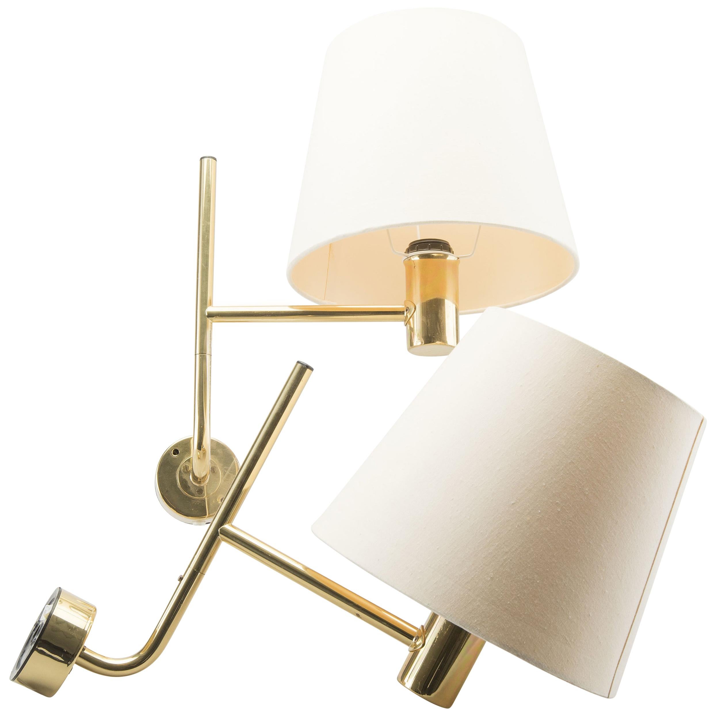 Hans-Agne Jakobsson Pair of Brass Wall Lights with Cream Shades