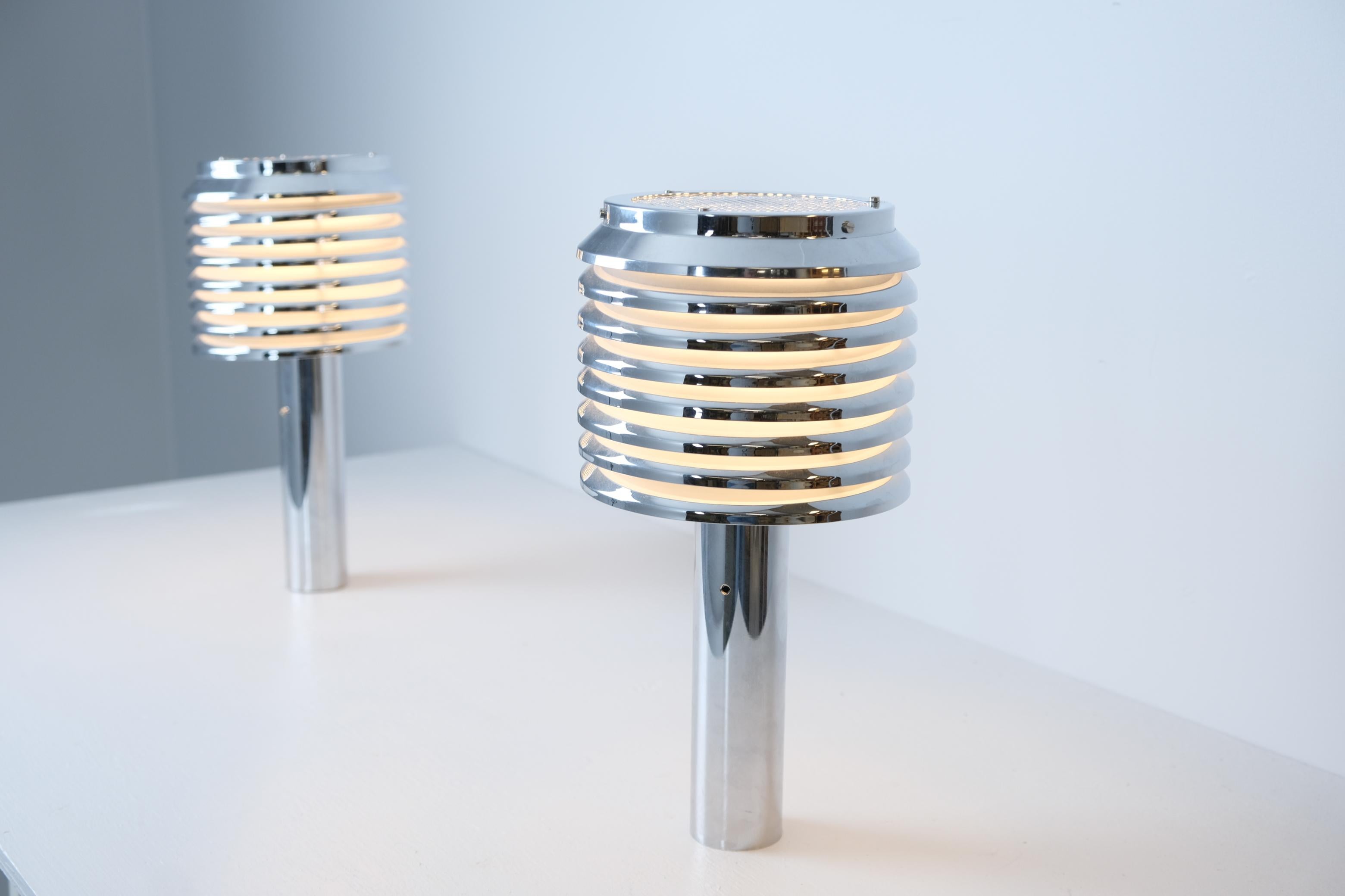 Hans-Agne Jakobsson Pair of Chromed Table Mounted Lamps, Sweden 1970s For Sale 3
