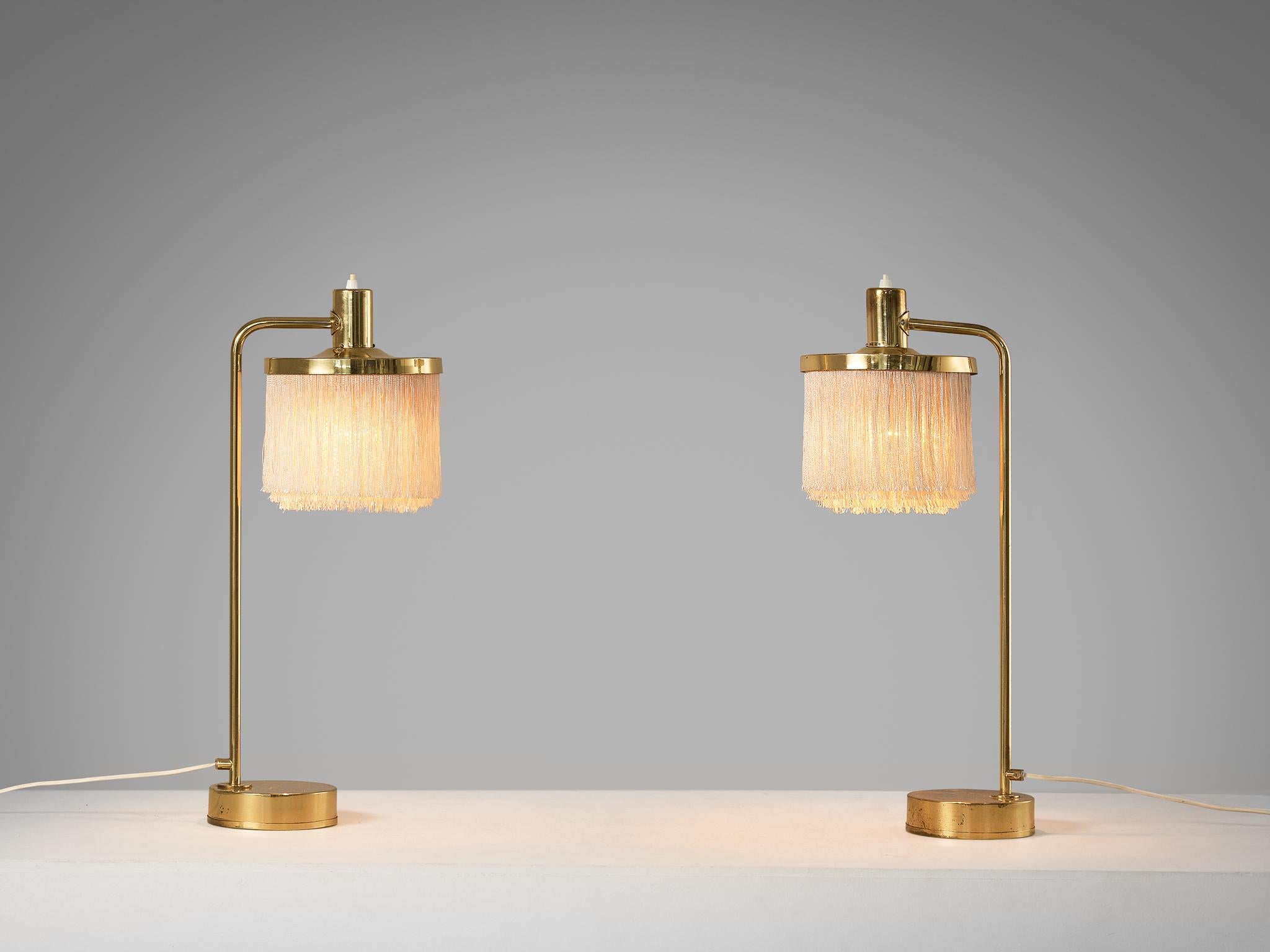 Hans-Agne Jakobsson Pair of 'Fringe' Table Lamps in Brass and Silk  For Sale 4