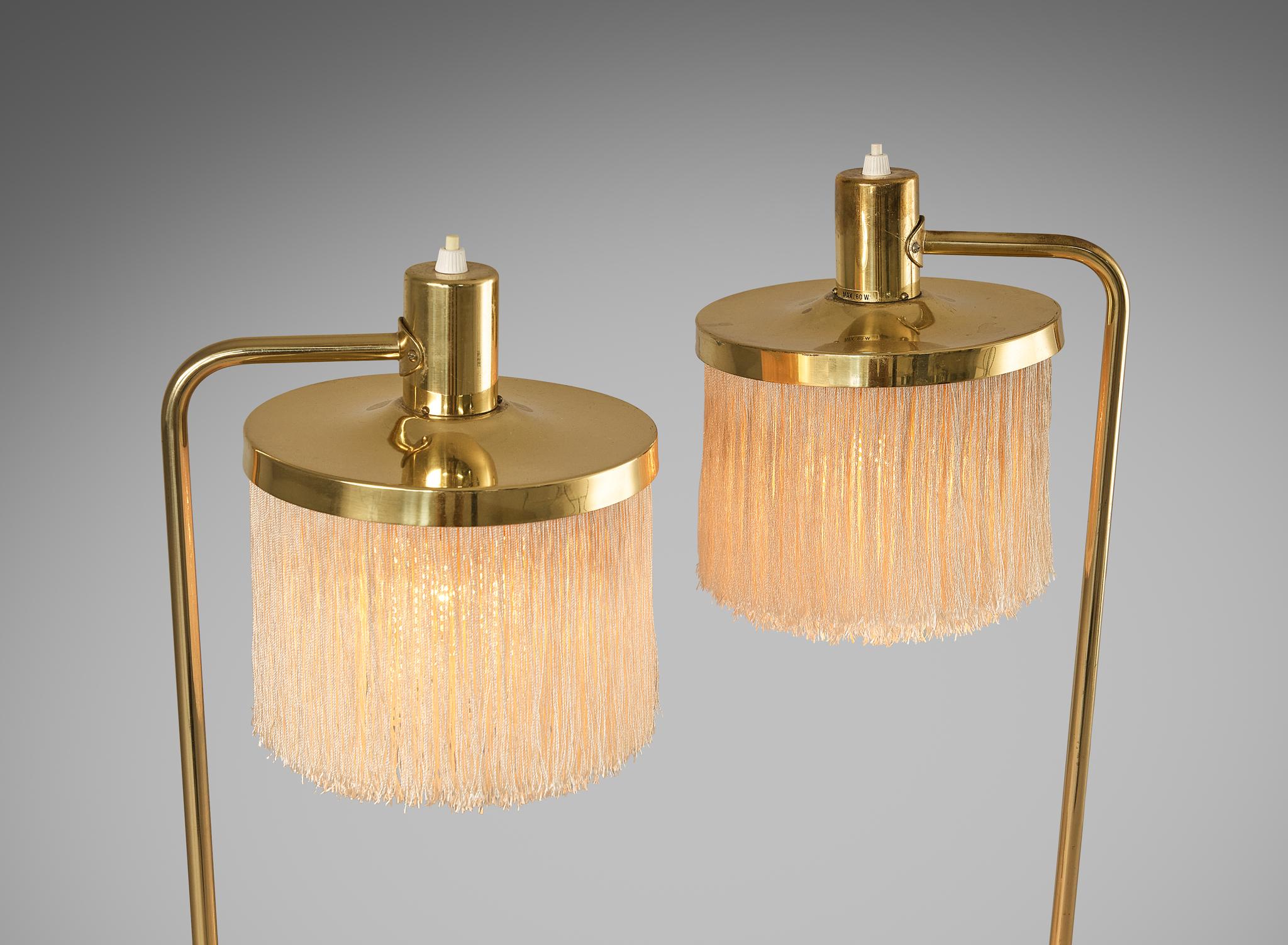 Scandinavian Modern Hans-Agne Jakobsson Pair of 'Fringe' Table Lamps in Brass and Silk  For Sale