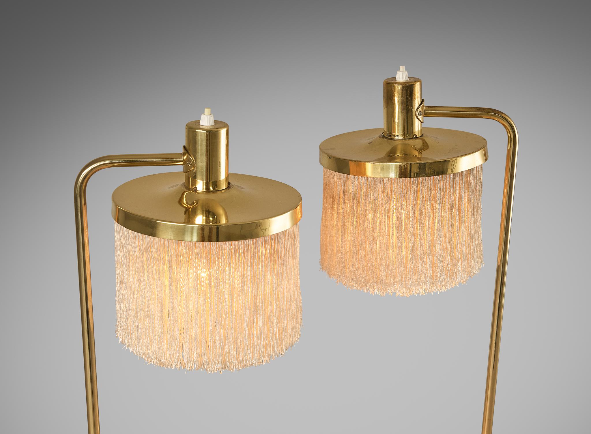 Scandinavian Modern Hans-Agne Jakobsson Pair of 'Fringe' Table Lamps in Brass and Silk For Sale