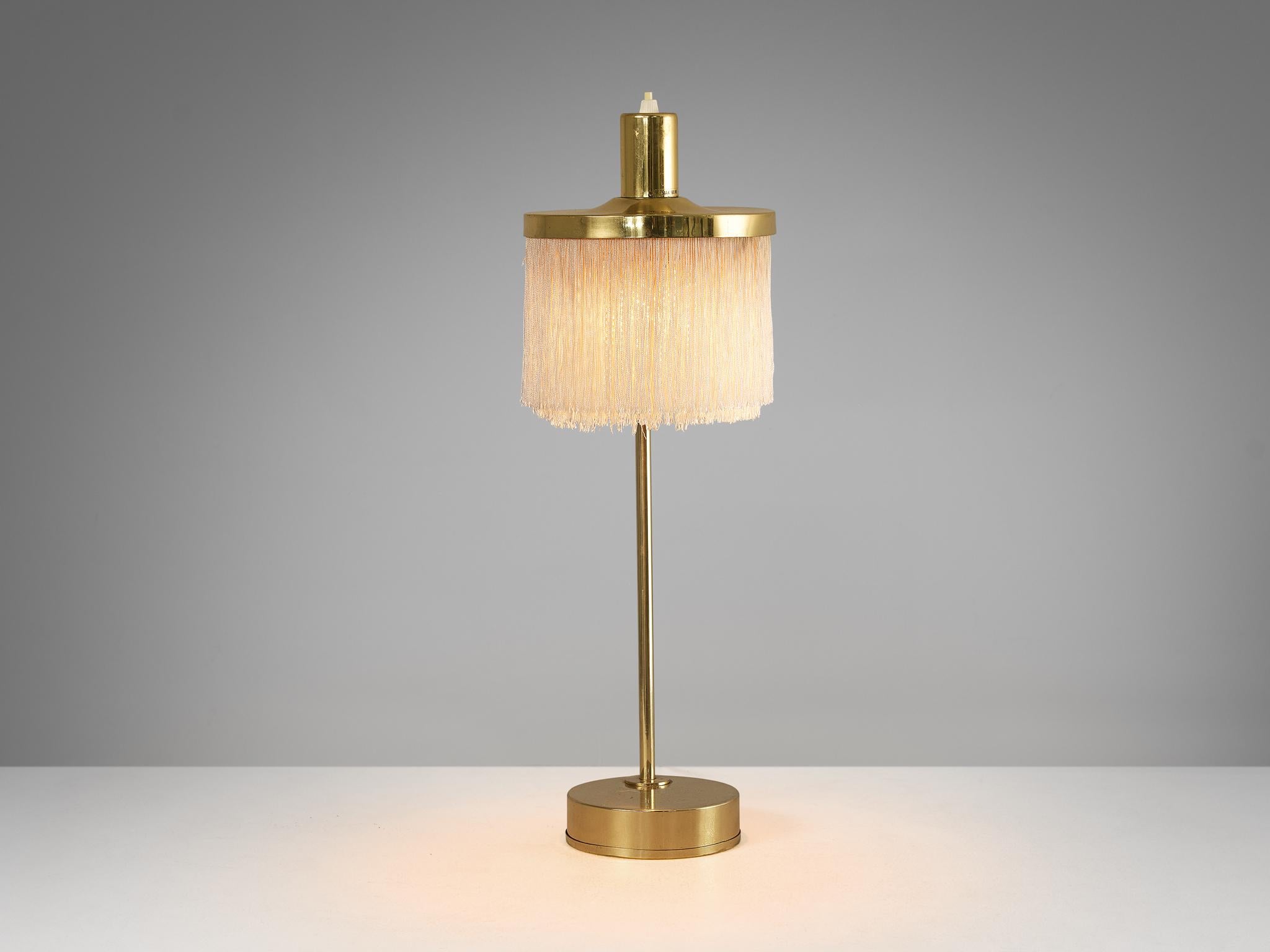 Swedish Hans-Agne Jakobsson Pair of 'Fringe' Table Lamps in Brass and Silk For Sale