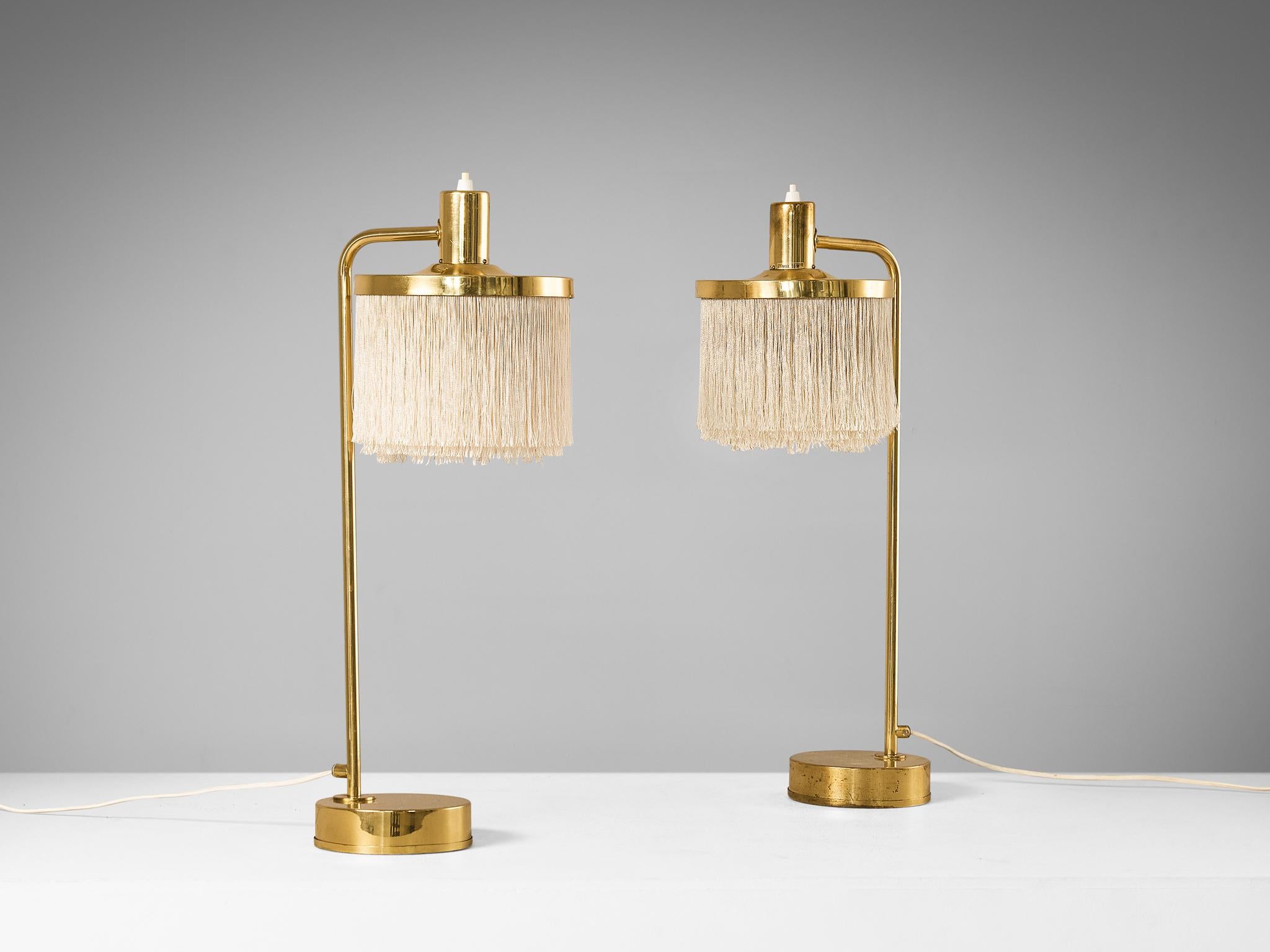 Hans-Agne Jakobsson Pair of 'Fringe' Table Lamps in Brass and Silk For Sale 2