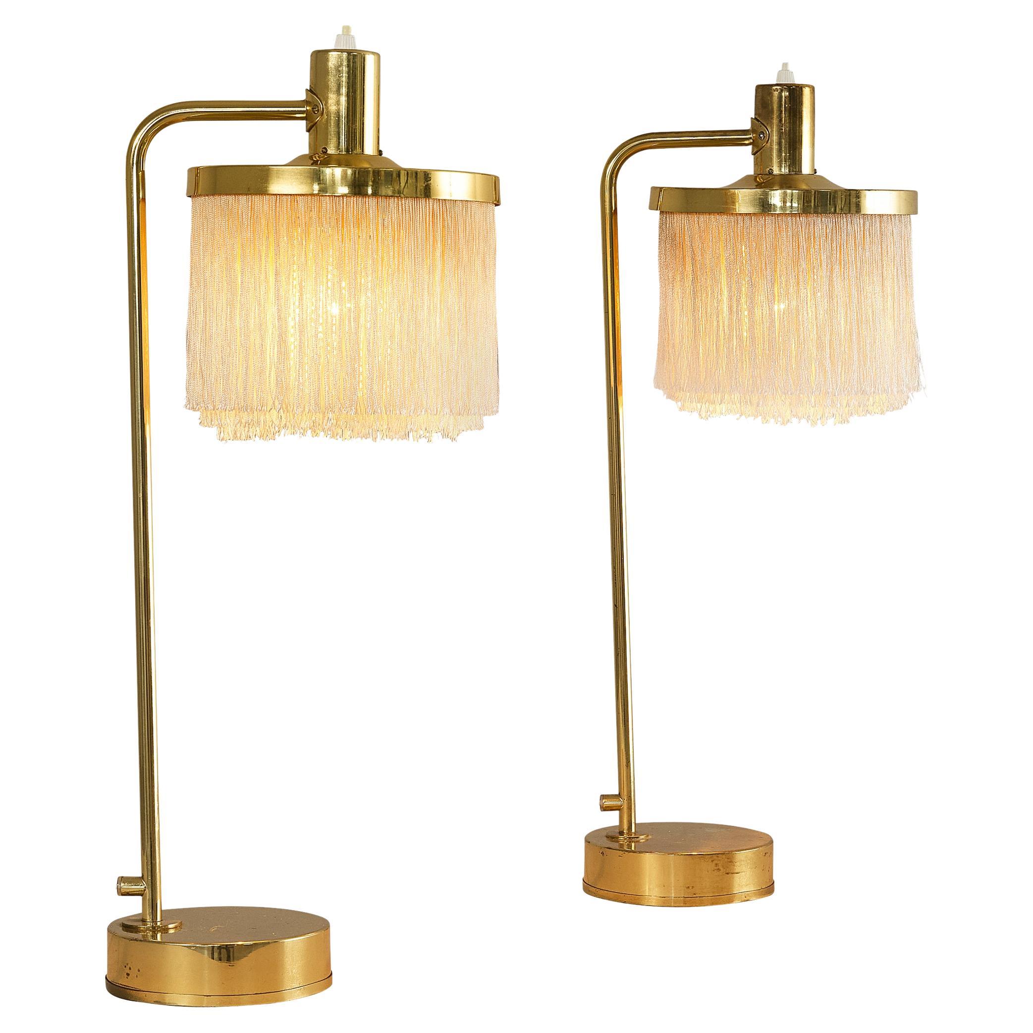 Hans-Agne Jakobsson Pair of 'Fringe' Table Lamps in Brass and Silk  For Sale