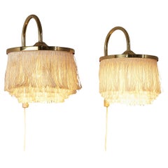 Hans-Agne Jakobsson Pair of 'Fringe' Wall Lights in Brass and Silk