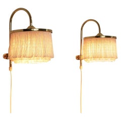 Hans-Agne Jakobsson Pair of 'Fringe' Wall Lights in Brass and Silk 