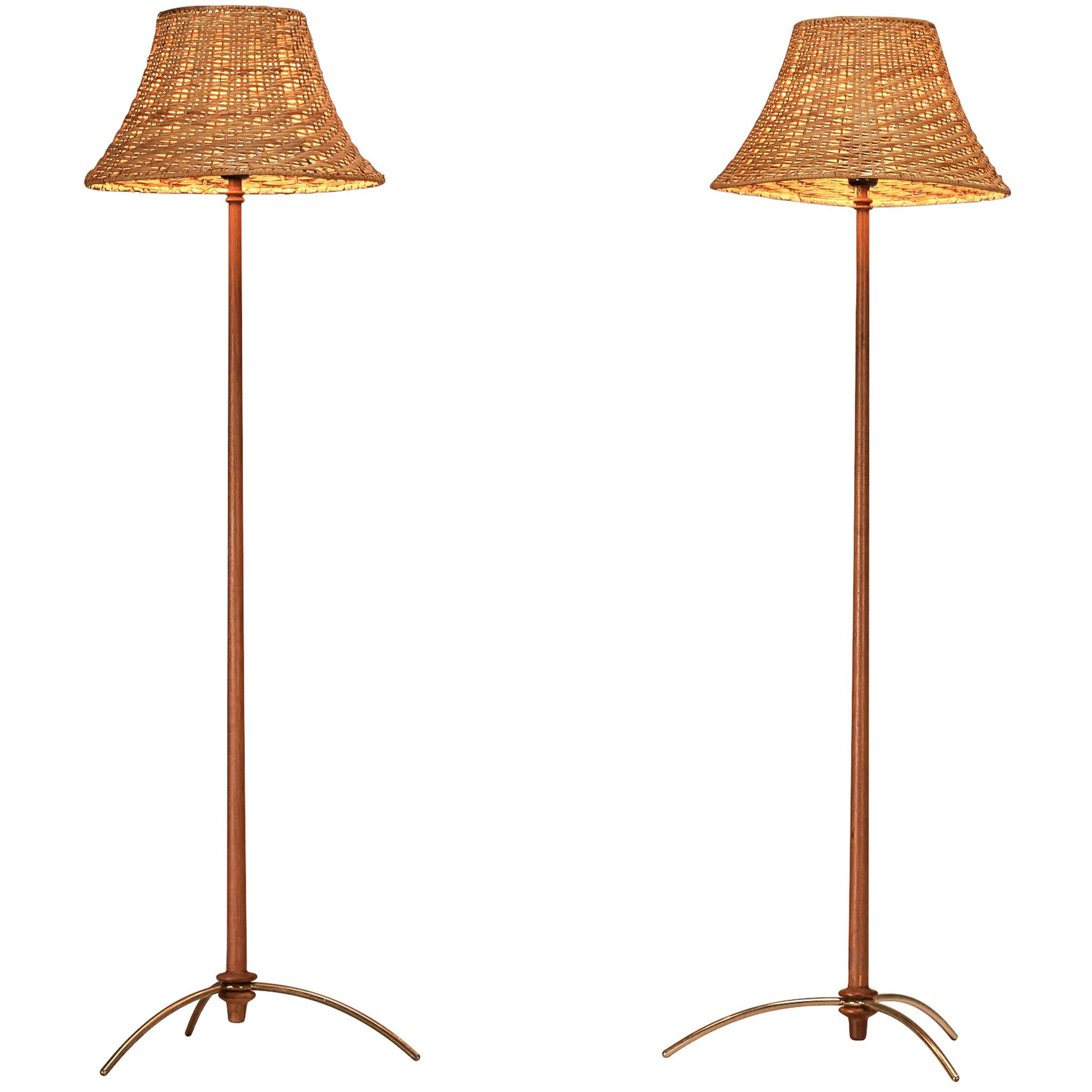 Hans-Agne Jakobsson Pair of 
G45
 Floor Lamps in Teak and Cane For Sale