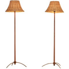 Hans-Agne Jakobsson Pair of 
G45
 Floor Lamps in Teak and Cane