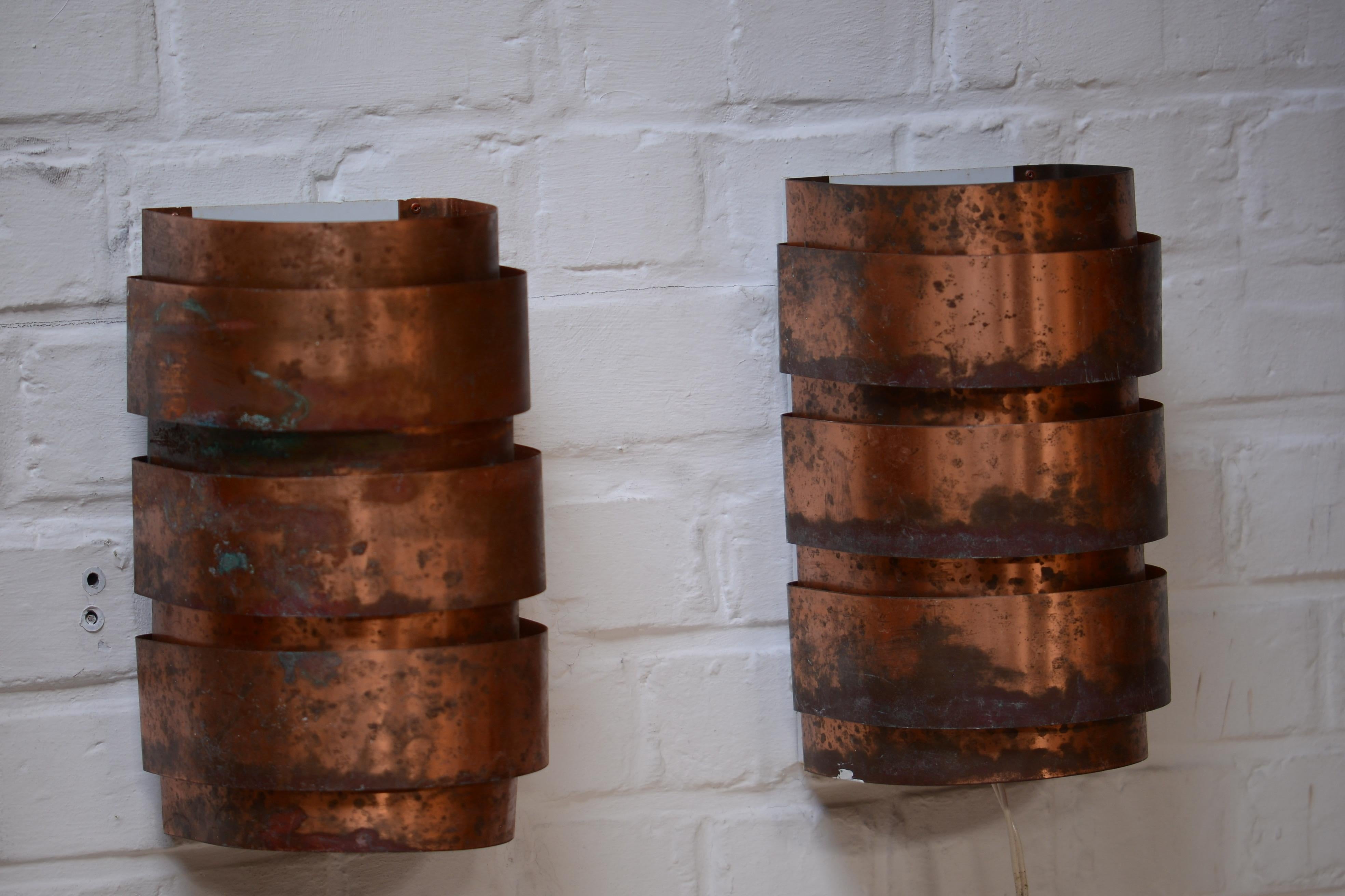 Swedish Hans Agne Jakobsson pair of Patinated Copper Wall Lamps, Sweden, 1960s For Sale