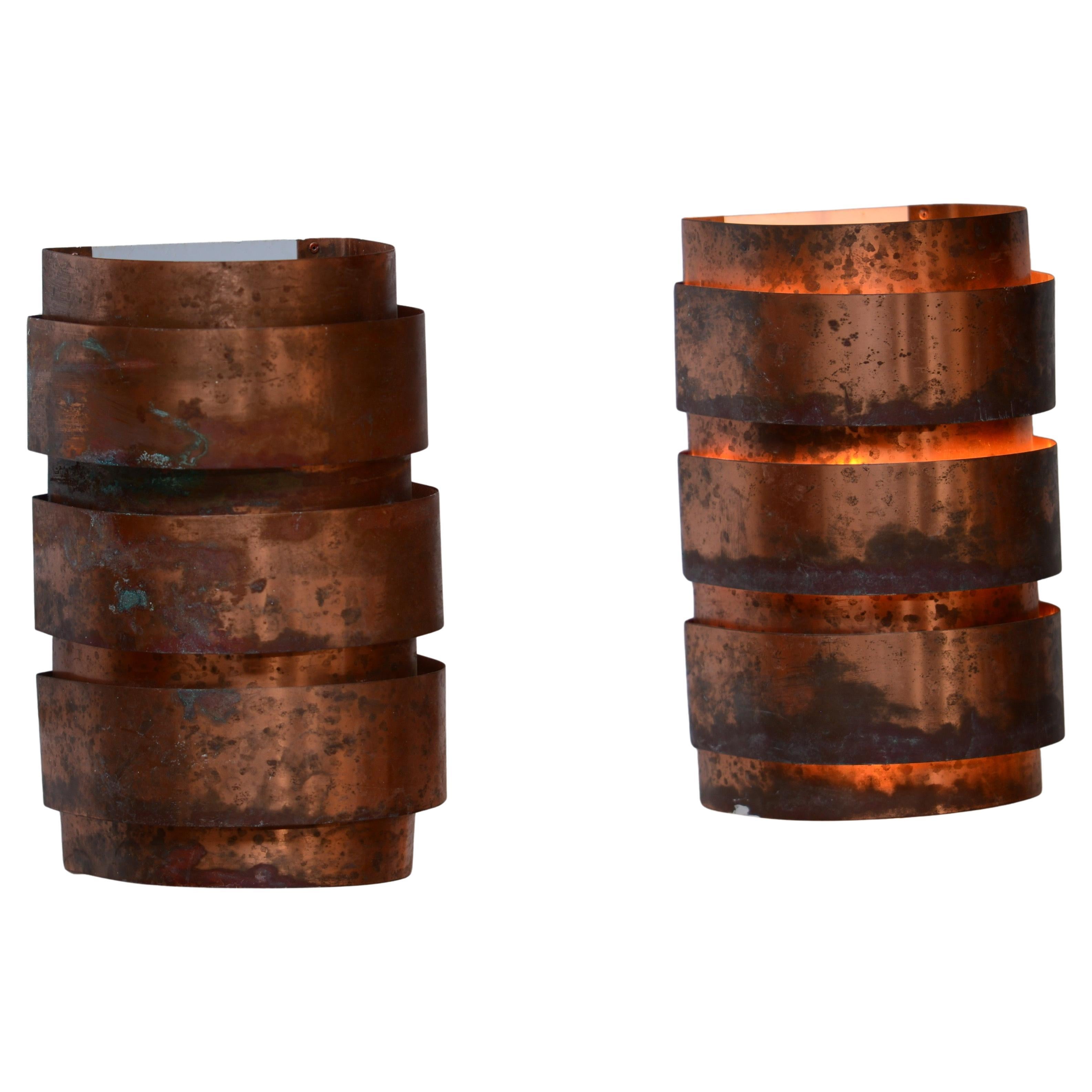 Hans Agne Jakobsson pair of Patinated Copper Wall Lamps, Sweden, 1960s