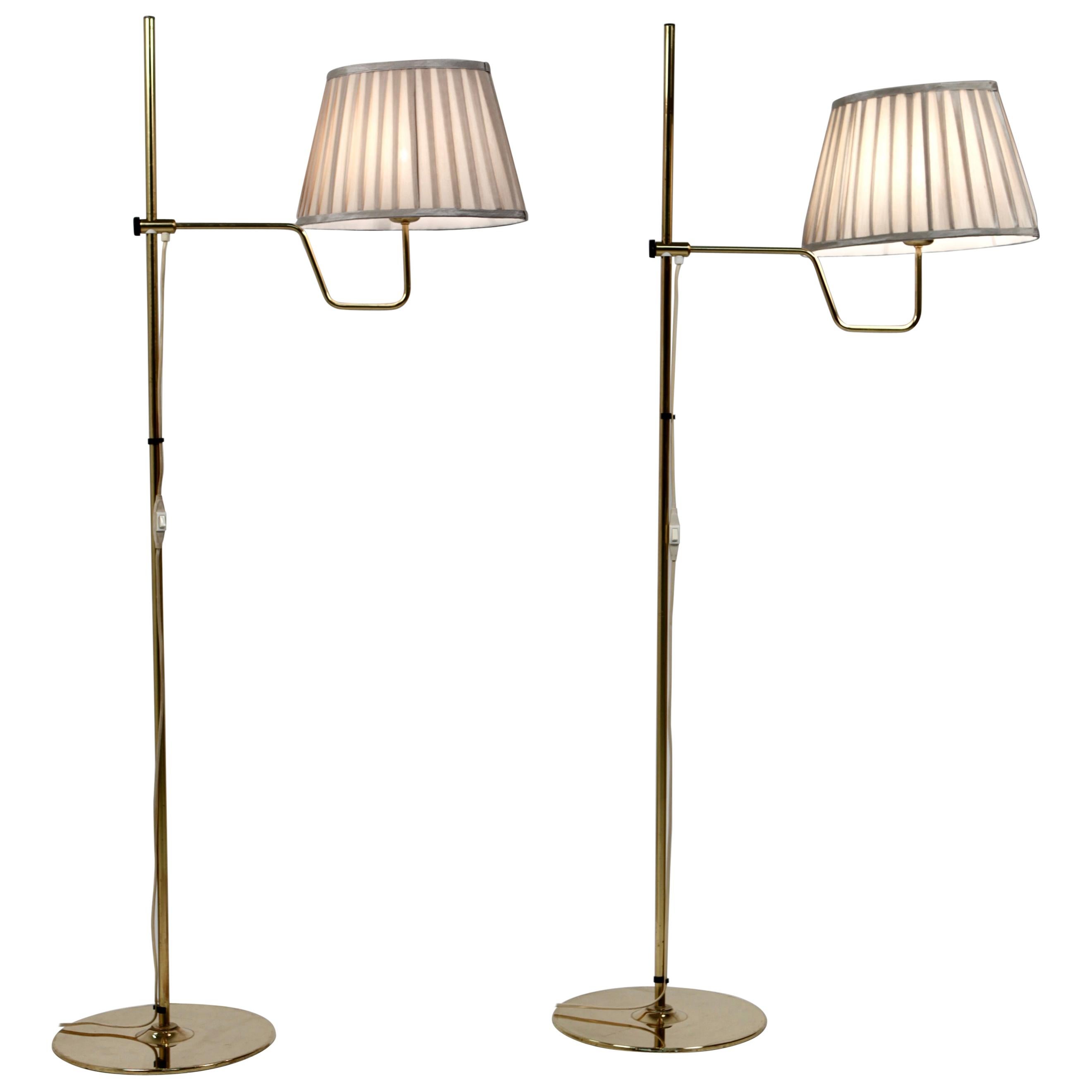 Hans-Agne Jakobsson, Pair of Rare Floor Lamps, Model G-192 M, in Brass, 1950s For Sale