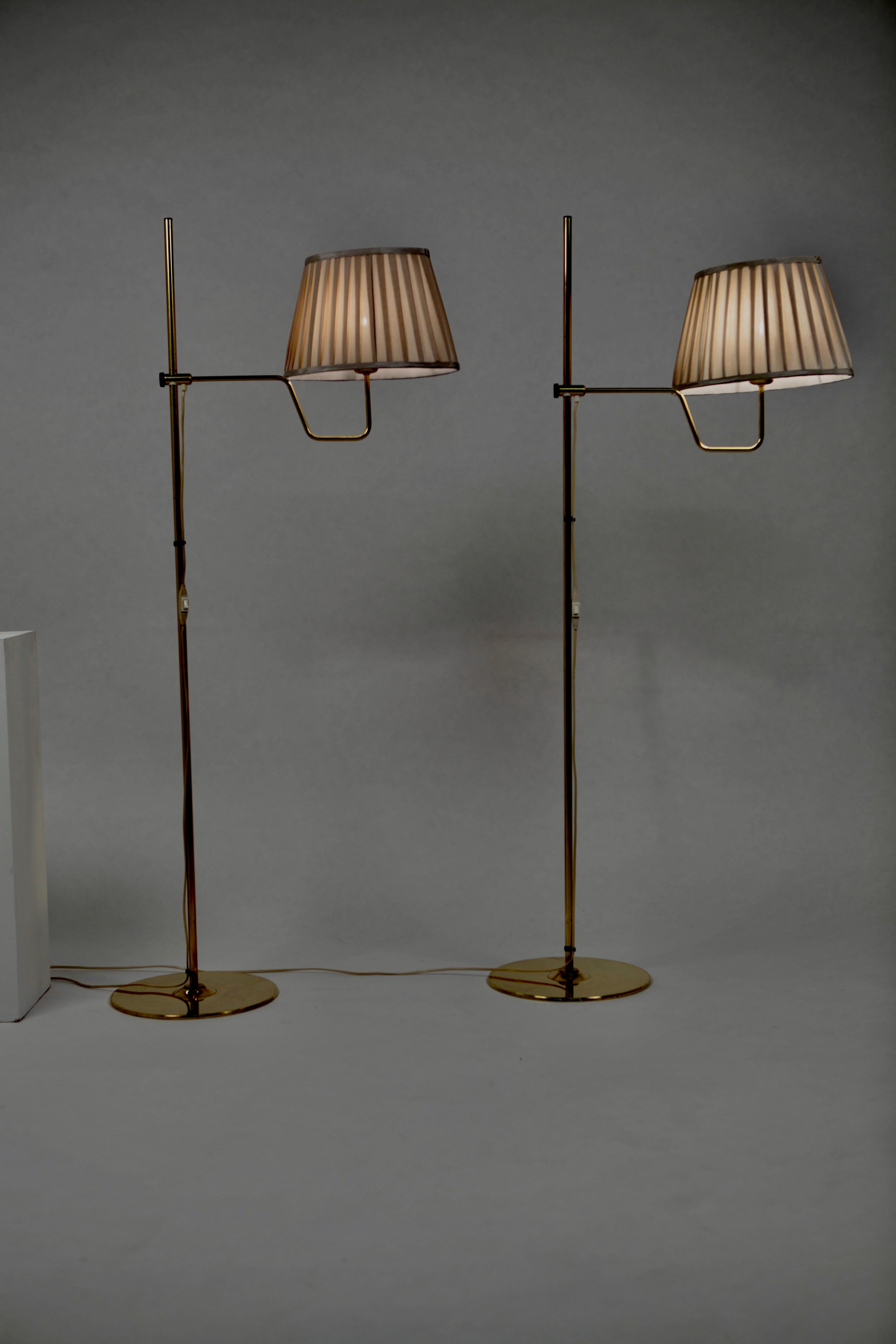 Hans-Agne Jakobsson, Pair of Rare Floor Lamps, Model G-192 M, in Brass, 1950s For Sale 7