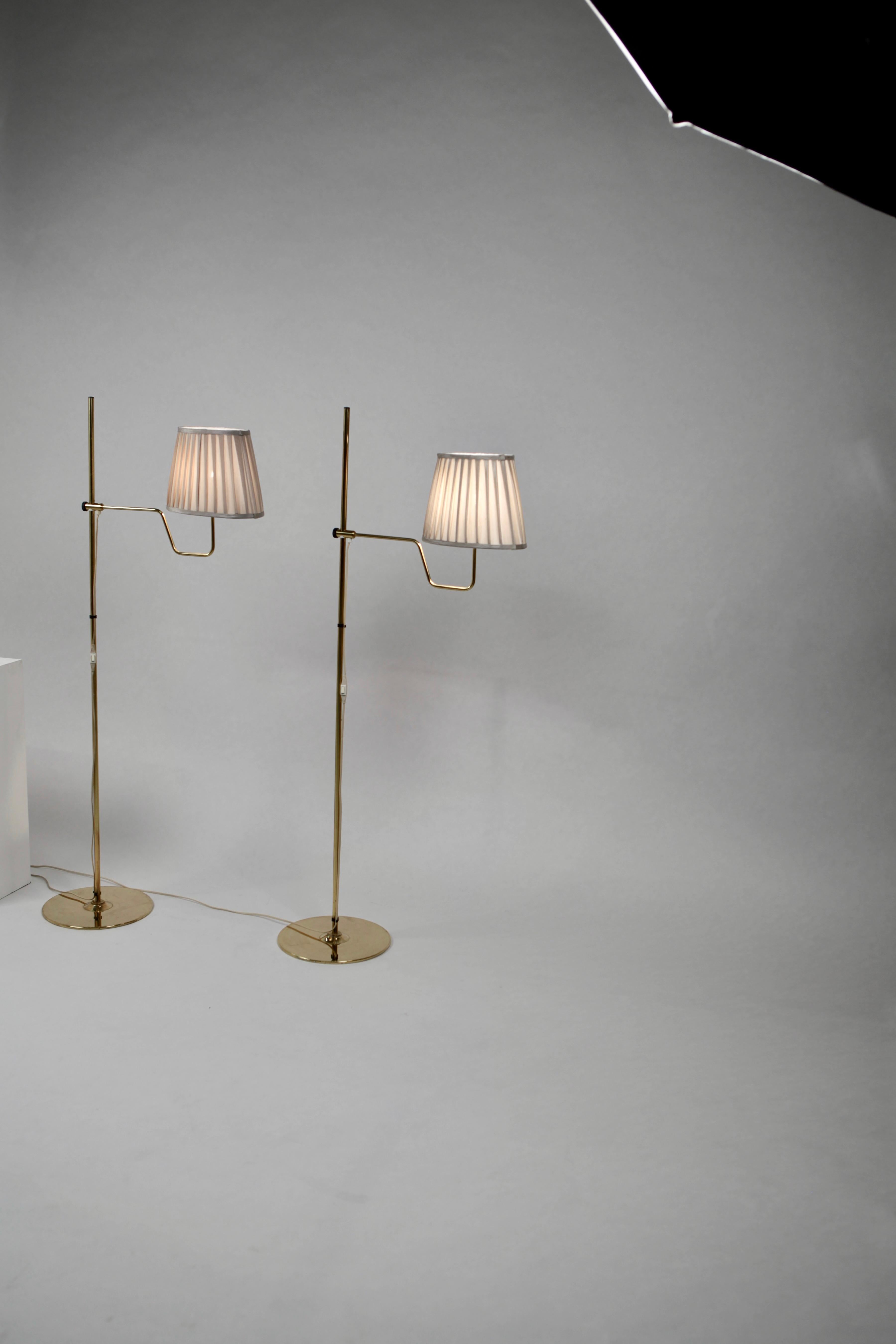 Scandinavian Modern Hans-Agne Jakobsson, Pair of Rare Floor Lamps, Model G-192 M, in Brass, 1950s For Sale