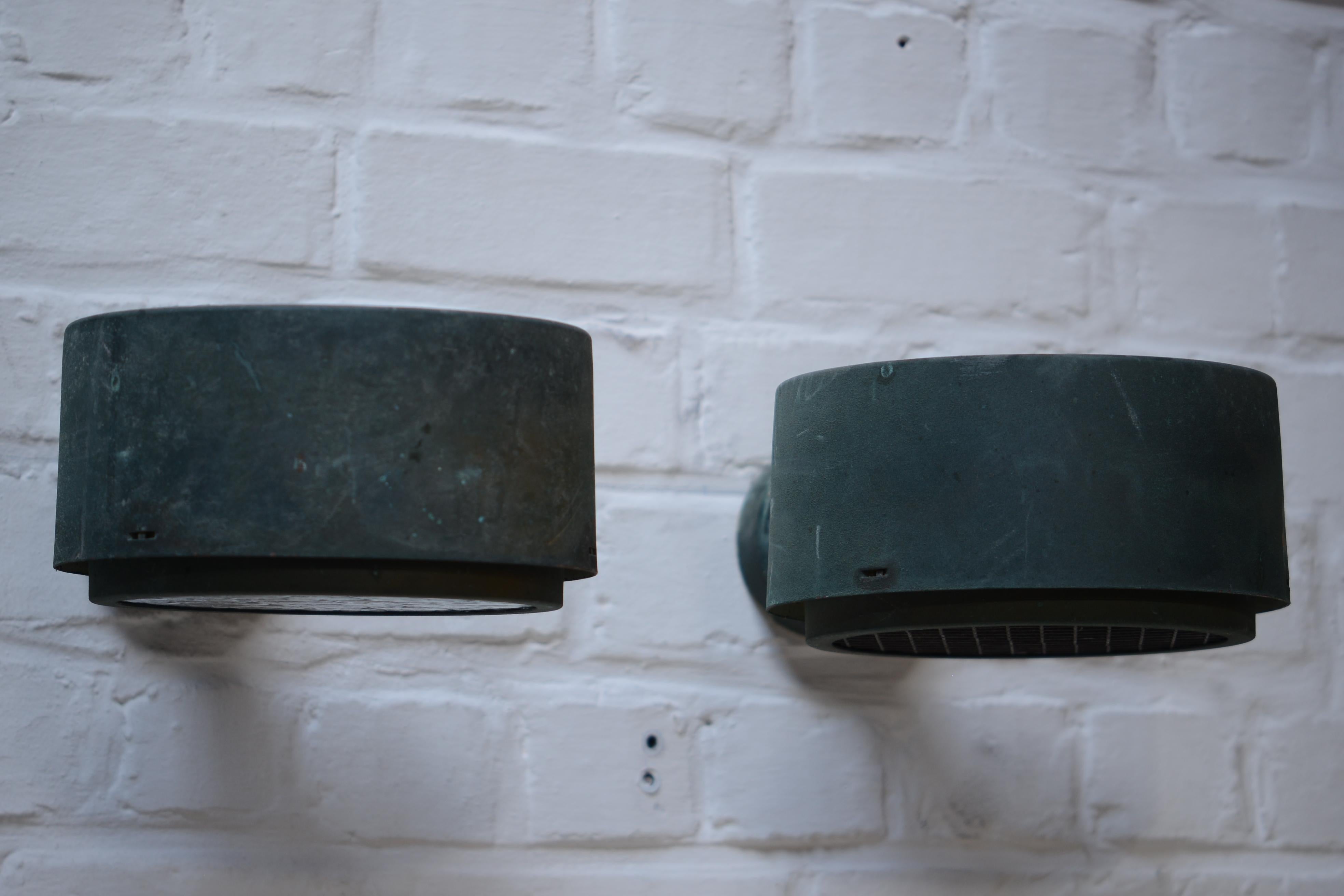 Mid-20th Century Hans Agne Jakobsson Pair of Round Copper Wall Lamps Outside or Inside Sweden 60s For Sale