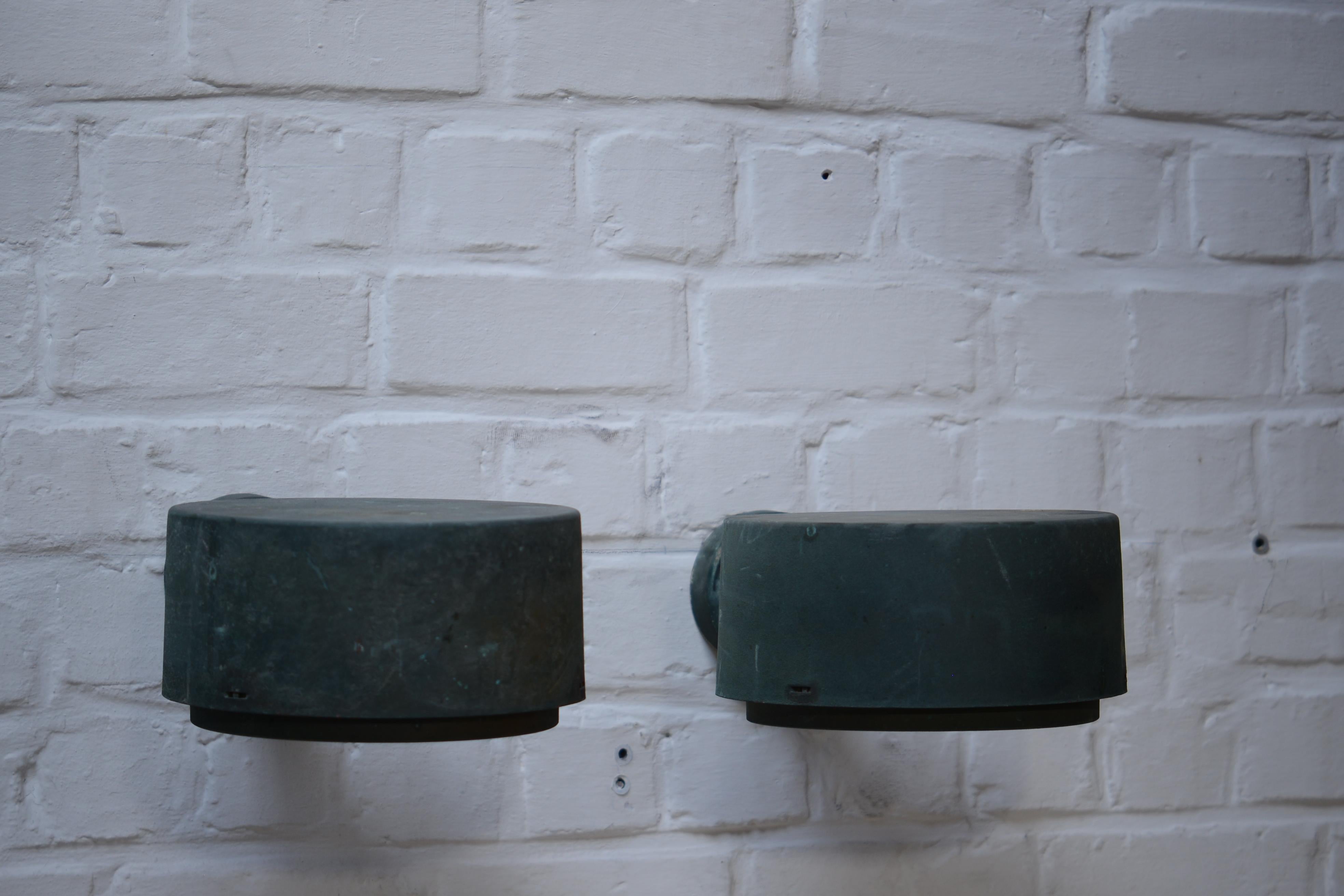 Hans Agne Jakobsson Pair of Round Copper Wall Lamps Outside or Inside Sweden 60s For Sale 1