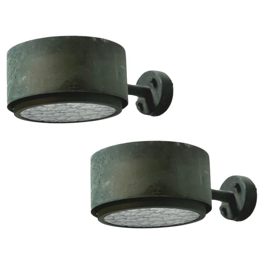 Hans Agne Jakobsson Pair of Round Copper Wall Lamps Outside or Inside Sweden 60s For Sale