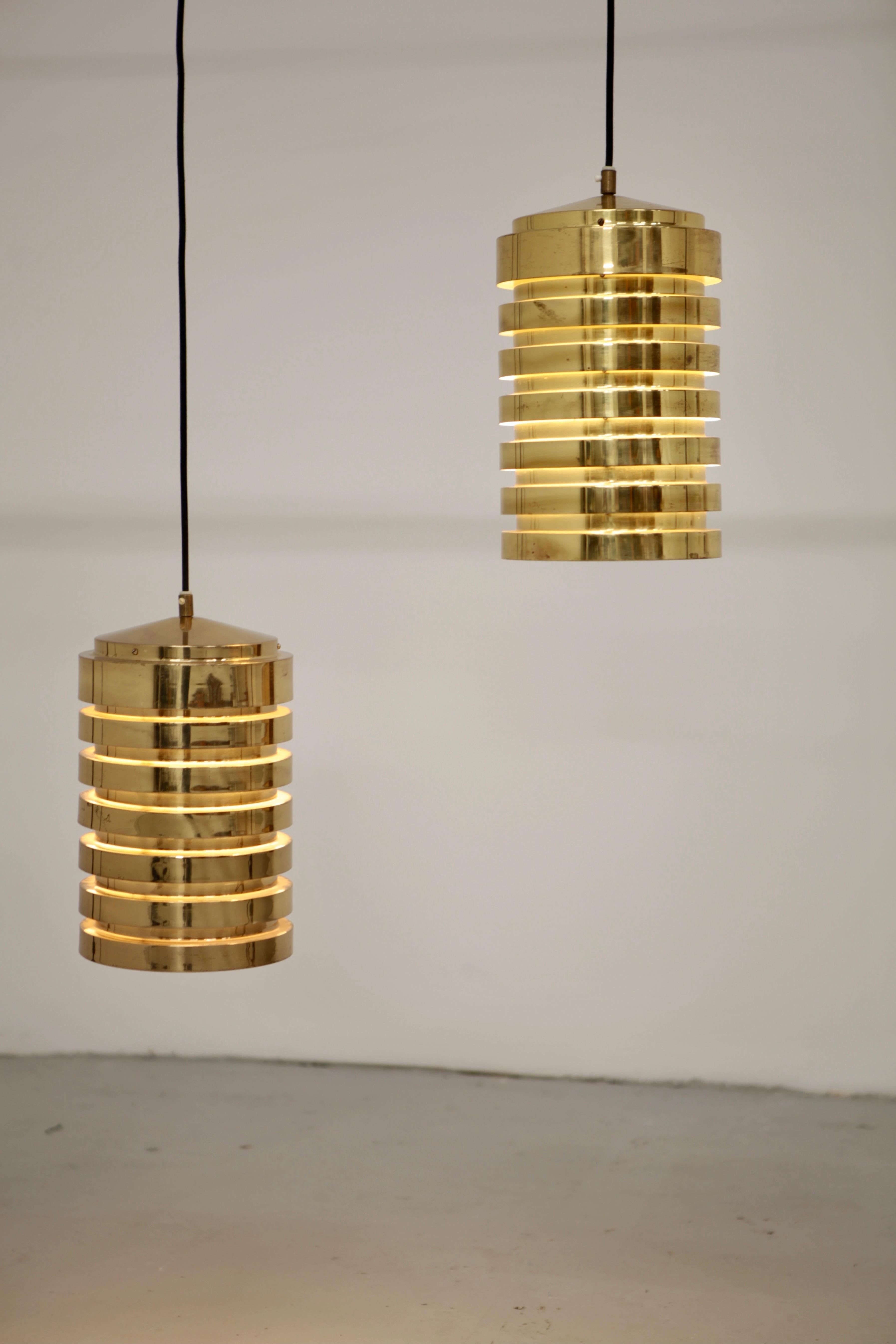 Swedish Hans-Agne Jakobsson, Pair of T487 Pendants in Polished Brass, Markaryd, 1960s For Sale