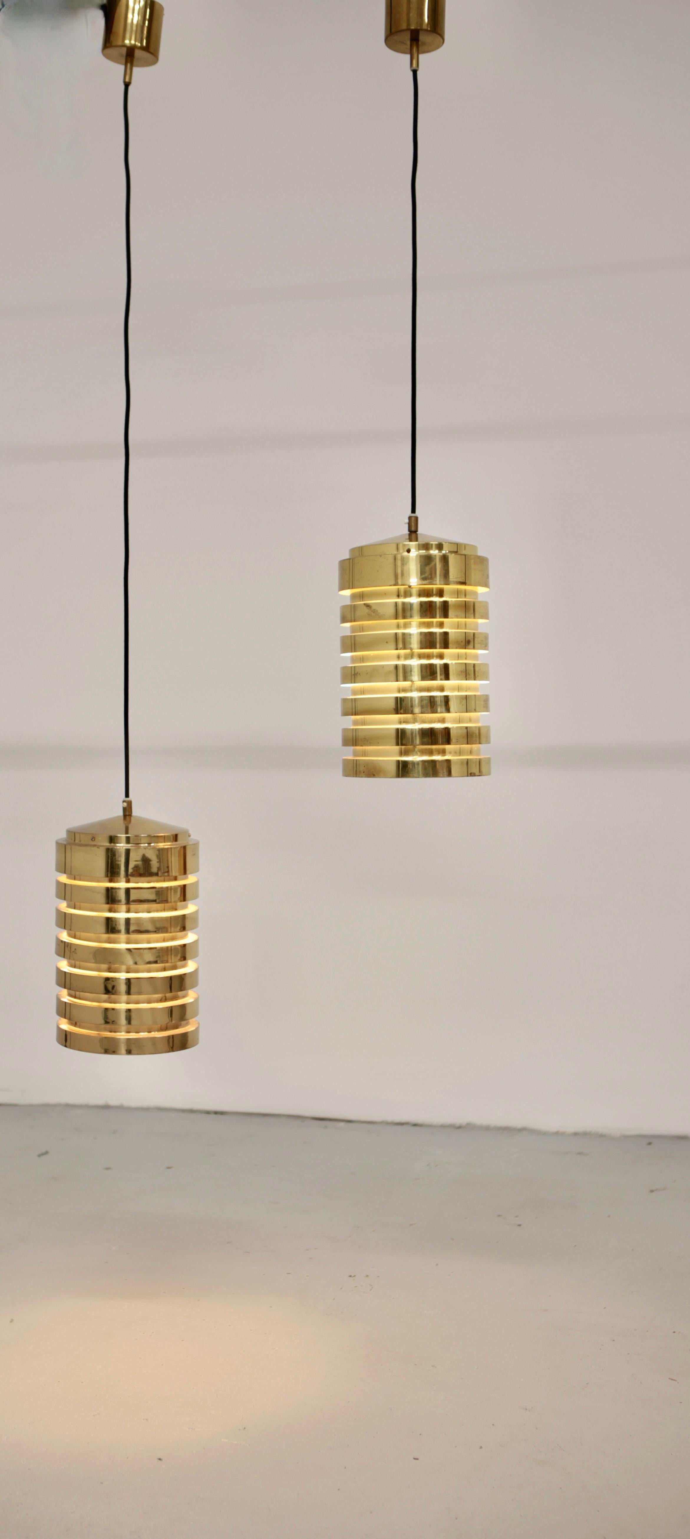 Hans-Agne Jakobsson, Pair of T487 Pendants in Polished Brass, Markaryd, 1960s For Sale 2