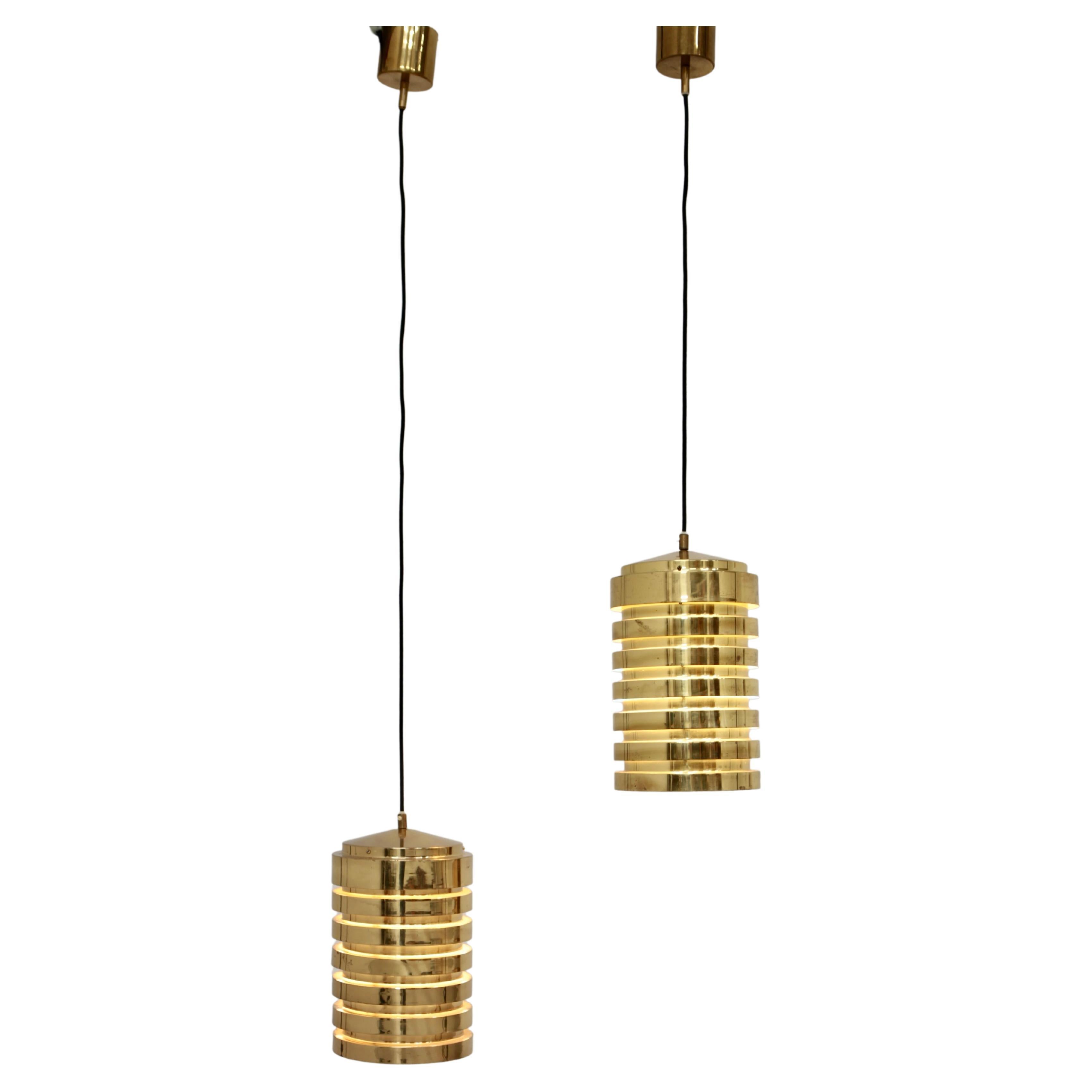 Hans-Agne Jakobsson, Pair of T487 Pendants in Polished Brass, Markaryd, 1960s For Sale