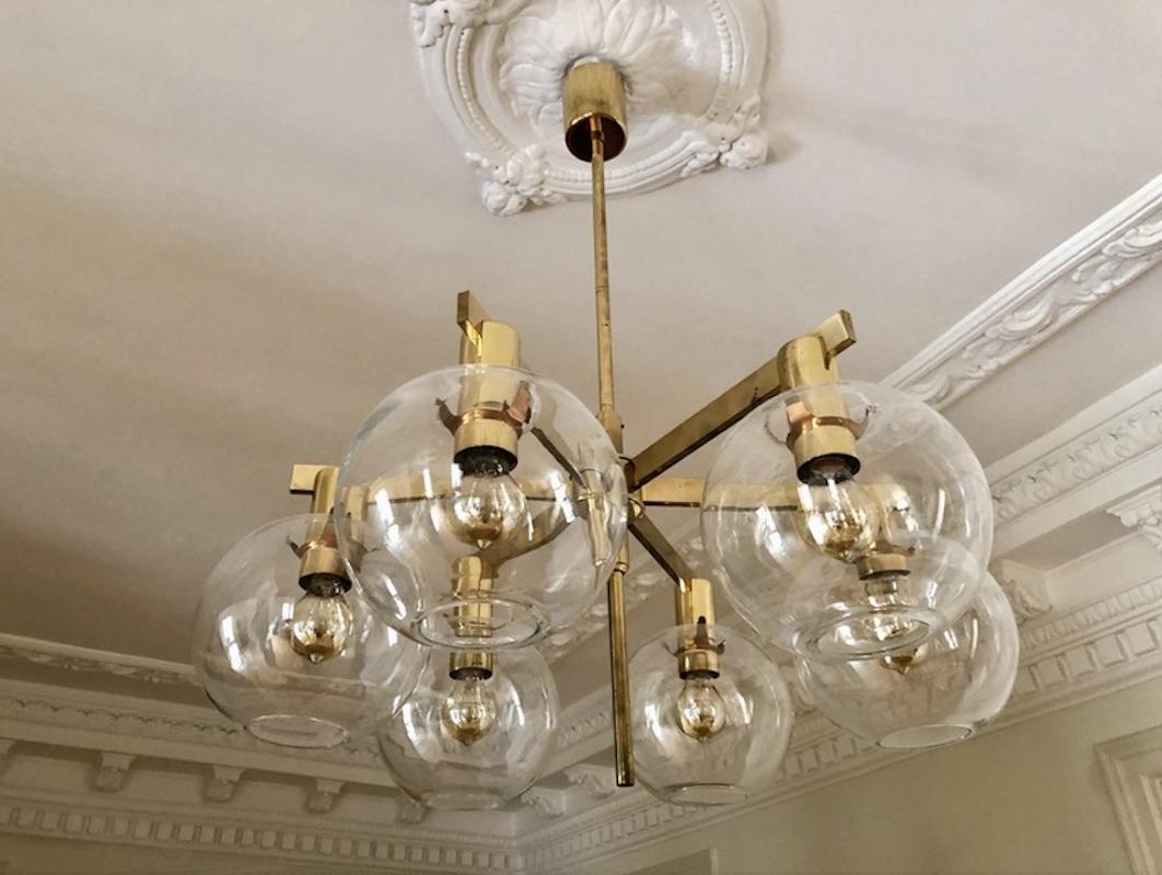 Scandinavian Modern Hans-Agne Jakobsson 'Pastoral' Brass Chandelier with Six Light Globes For Sale