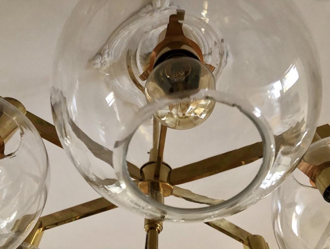 20th Century Hans-Agne Jakobsson 'Pastoral' Brass Chandelier with Six Light Globes For Sale