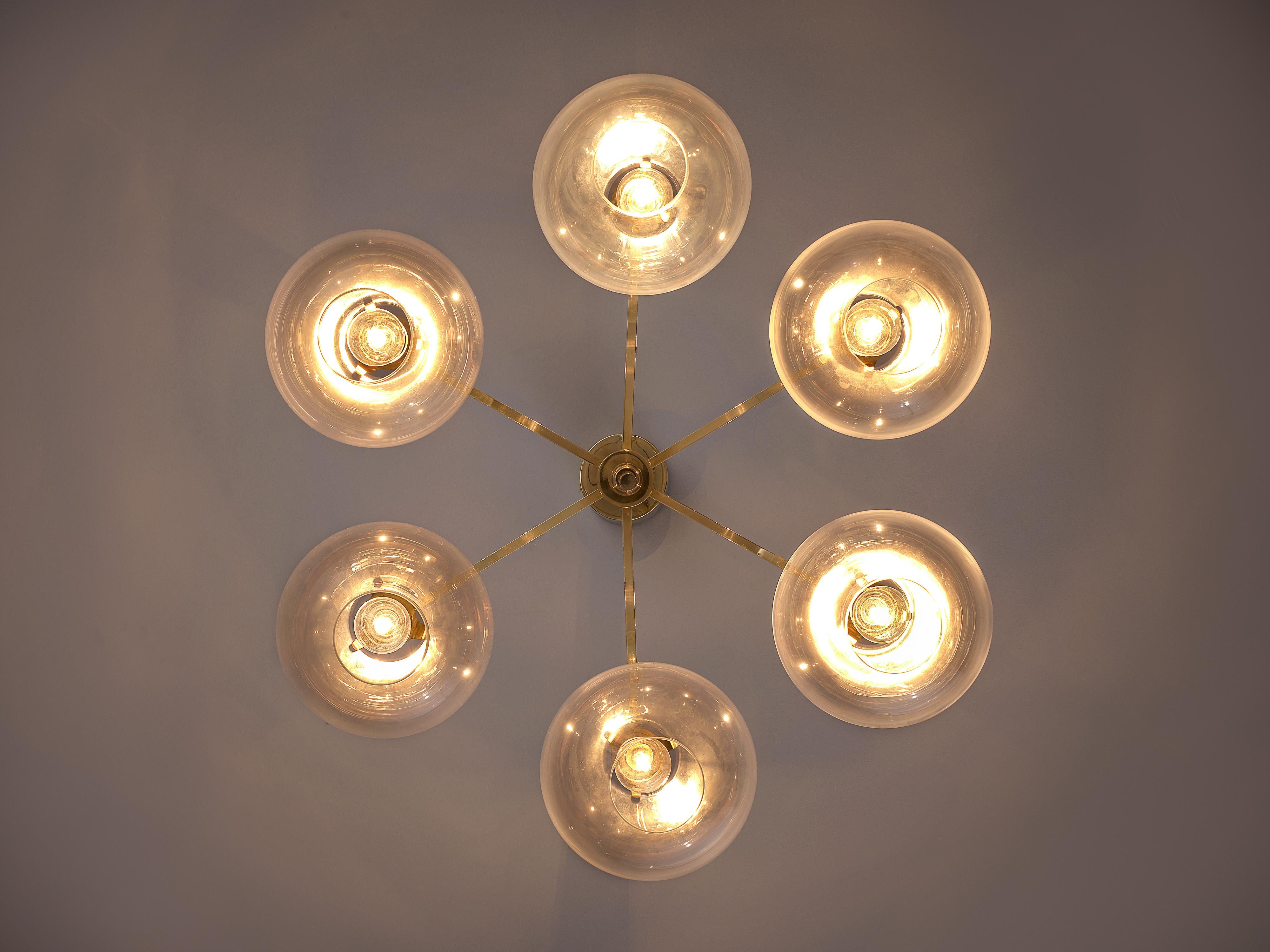 Hans-Agne Jakobsson 'Pastoral' Chandelier in Glass and Brass In Good Condition For Sale In Waalwijk, NL