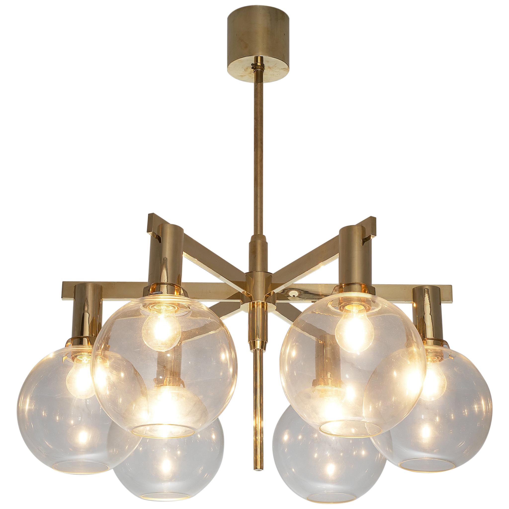Hans-Agne Jakobsson 'Pastoral' Chandelier in Glass and Brass