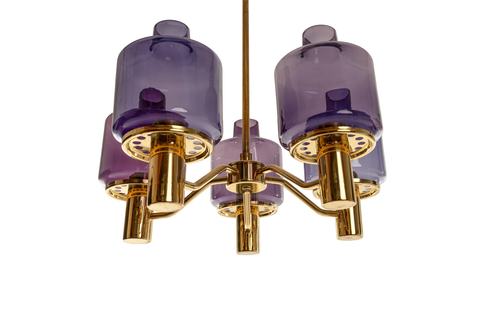 Beautiful Hans Anne Jakobsson design, 1960s pair of brass pendant lamps,
two pieces, all glass shades intact , no damages.
