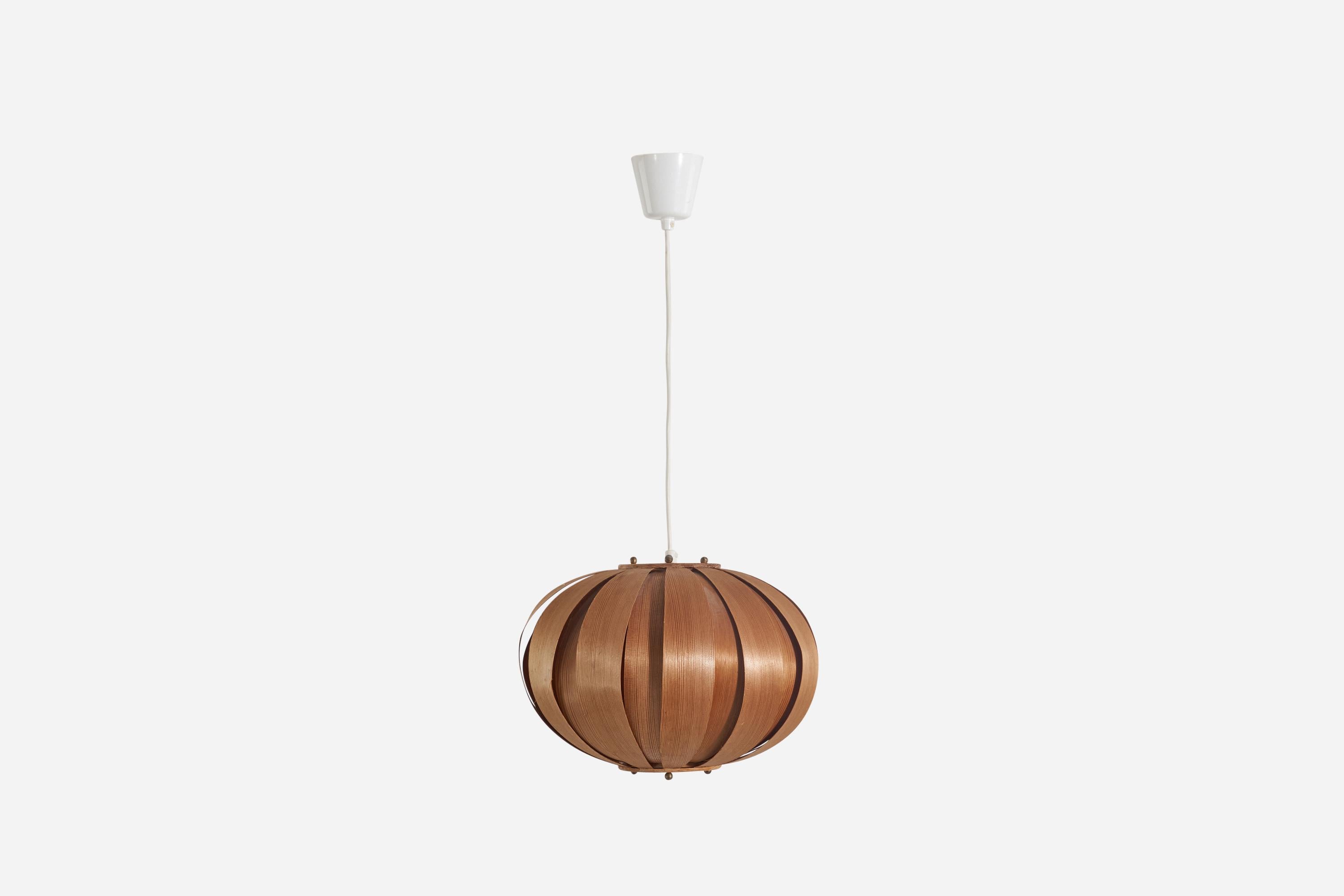 Mid-Century Modern Hans-Agne Jakobsson, Pendant Light, Moulded Pine Veneer, Sweden, 1970s For Sale