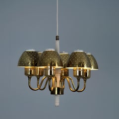 Hans-Agne Jakobsson Perforated Brass Chandelier Model T 526 for Markaryd 1960s