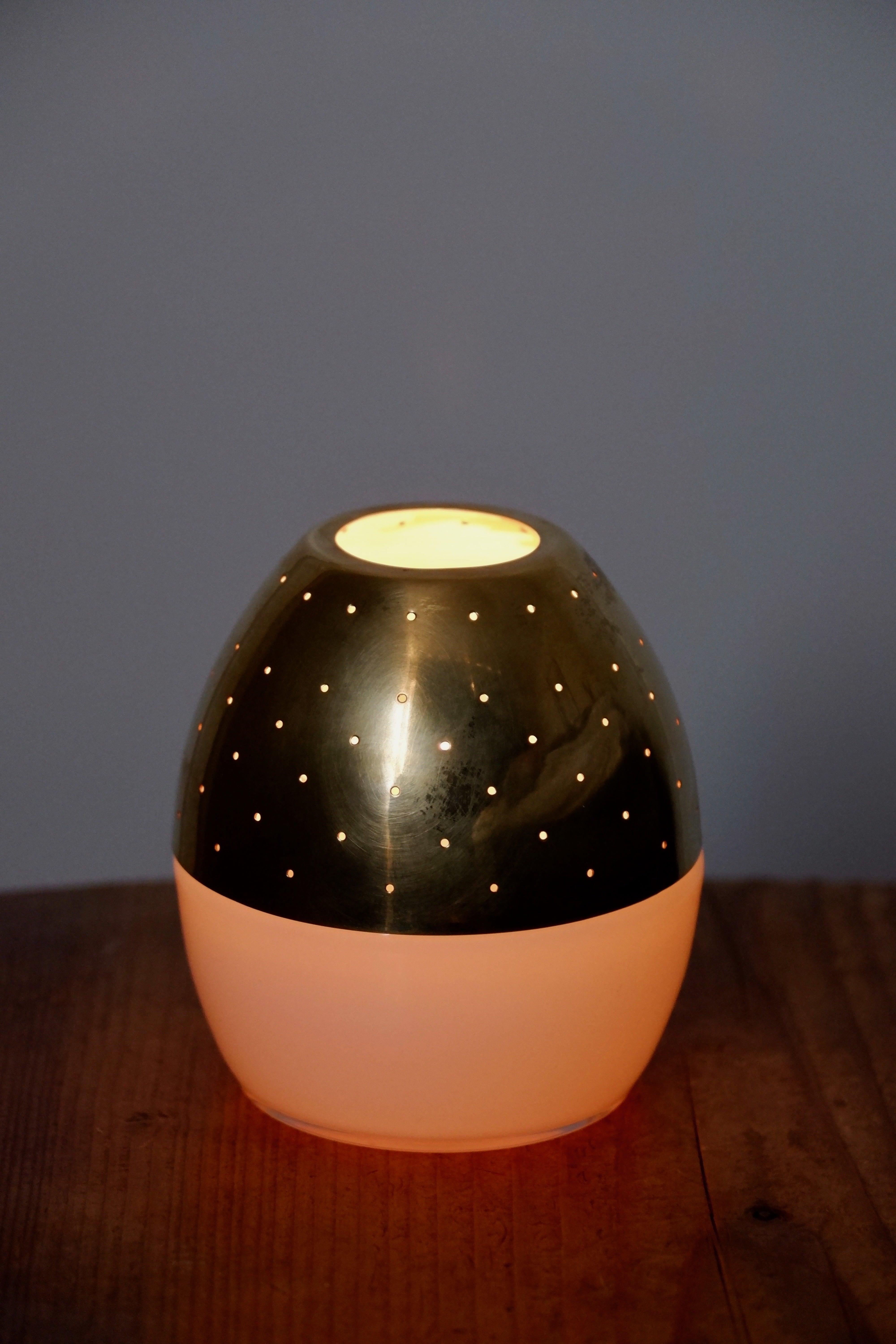 Mid-20th Century Hans Agne Jakobsson Rare Candle Lamp, Brass & Opal circa 1960 For Sale