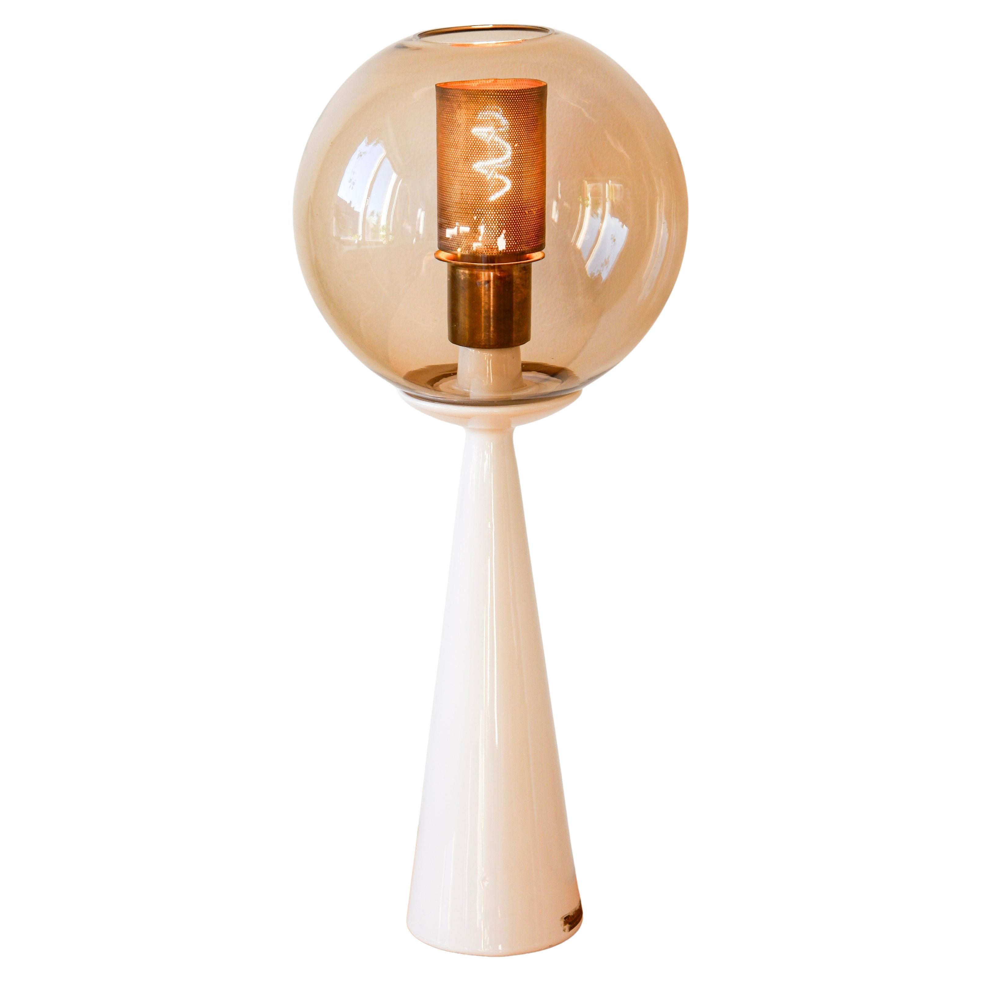 Hans Agne Jakobsson, rare table lamp model V80, ceramic, brass & glass For Sale