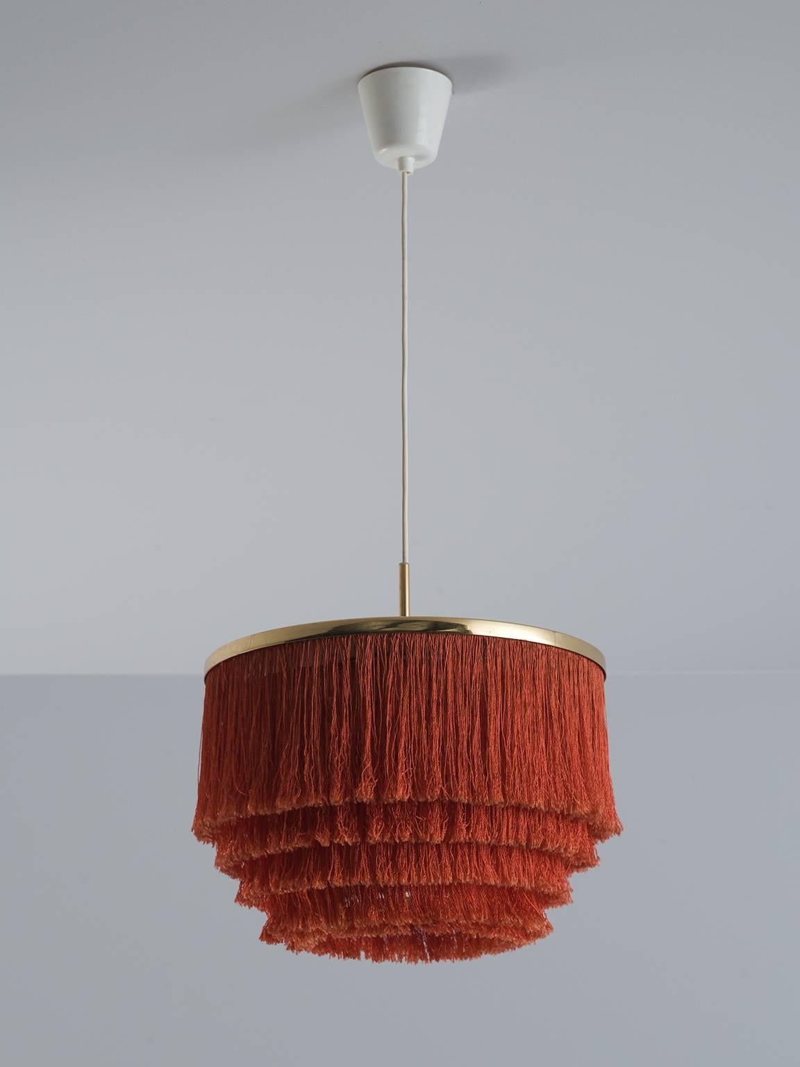 Late 20th Century Hans-Agne Jakobsson Red Silk and Brass Chandelier