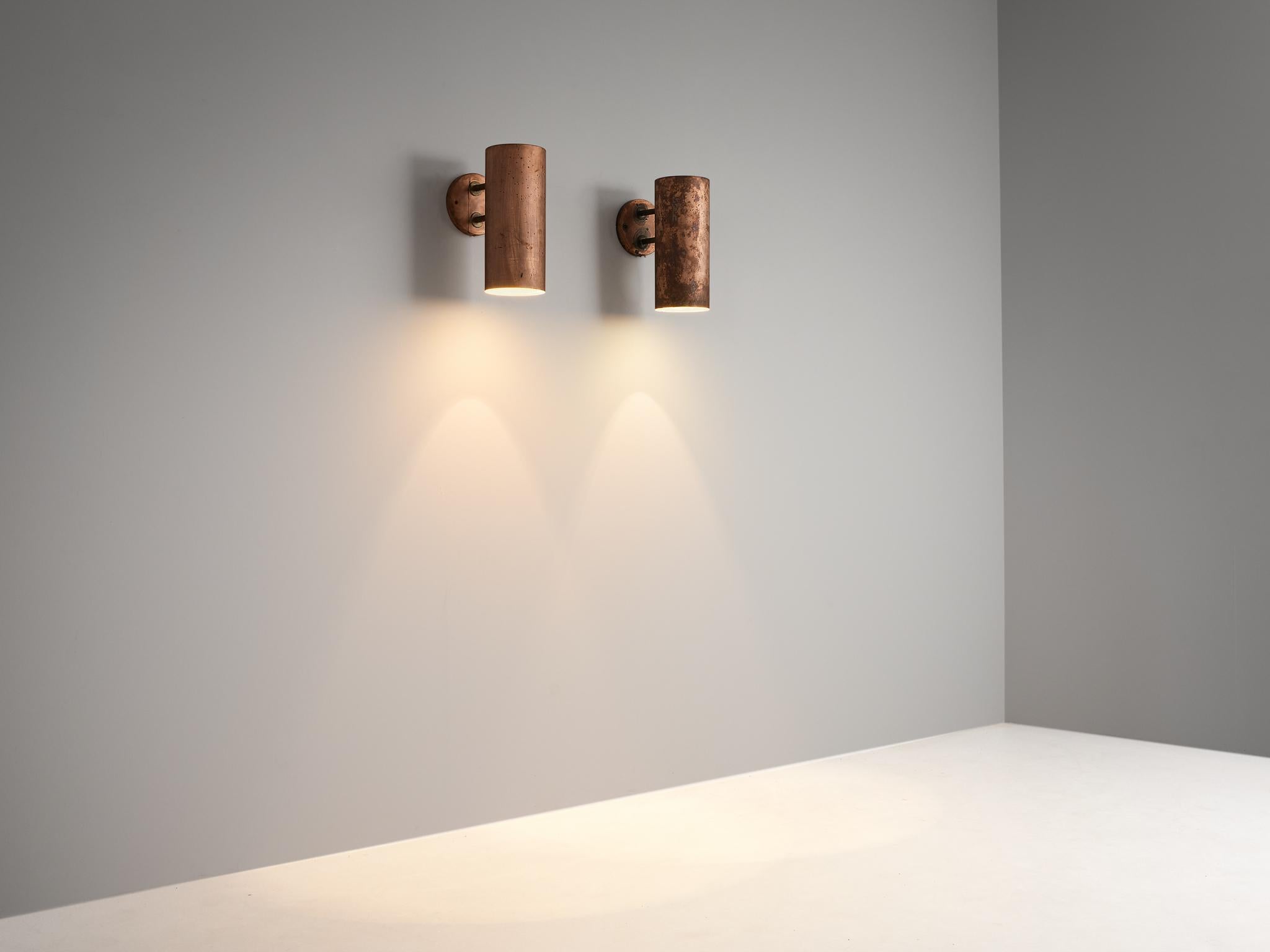 Scandinavian Modern Hans-Agne Jakobsson ‘Rulle’ Wall Lights in Patinated Copper