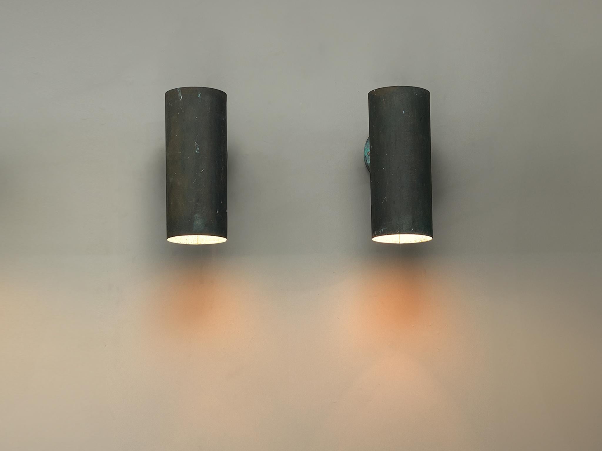 Scandinavian Modern Hans-Agne Jakobsson ‘Rulle’ Wall Lights in Patinated Copper 