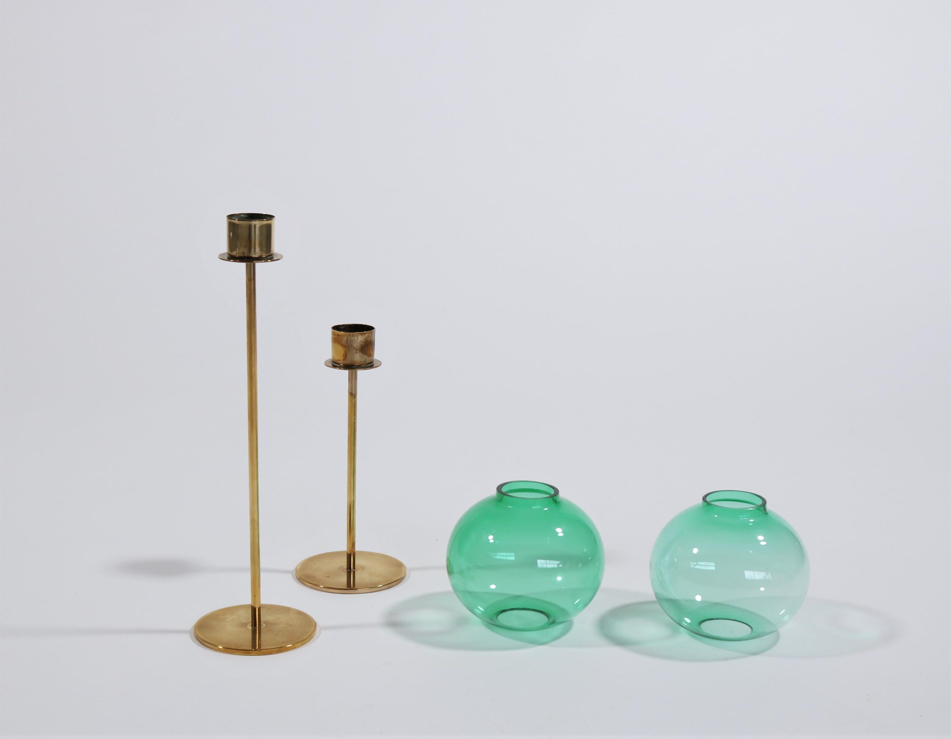 Hans Agne Jakobsson Scandinavian Modern Brass and Glass Candlesticks, 1960s 5