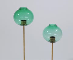 Hans Agne Jakobsson Scandinavian Modern Brass and Glass Candlesticks, 1960s