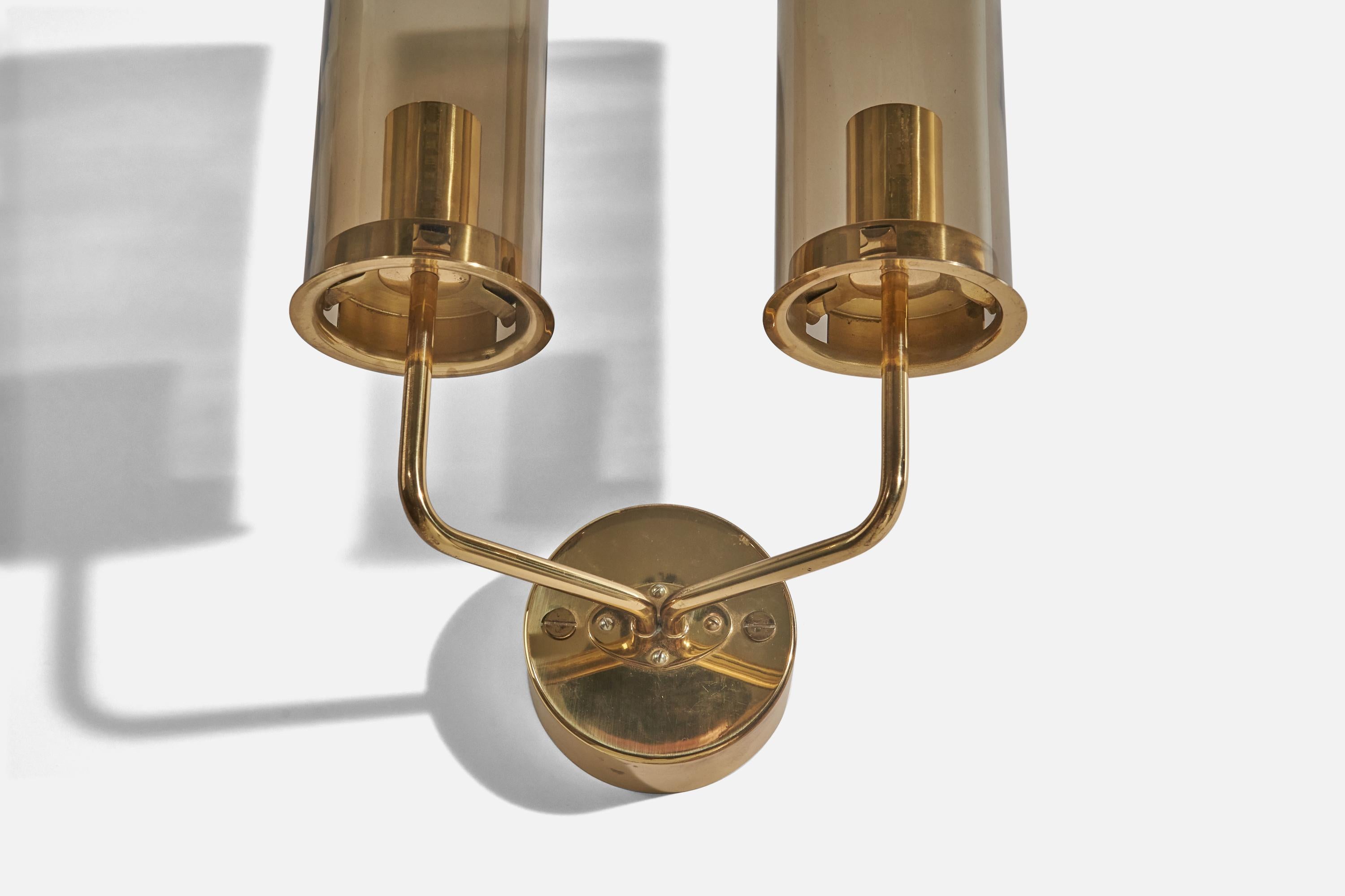 Late 20th Century Hans-Agne Jakobsson, Sconce, Brass, Glass, Sweden, C. 1970s For Sale