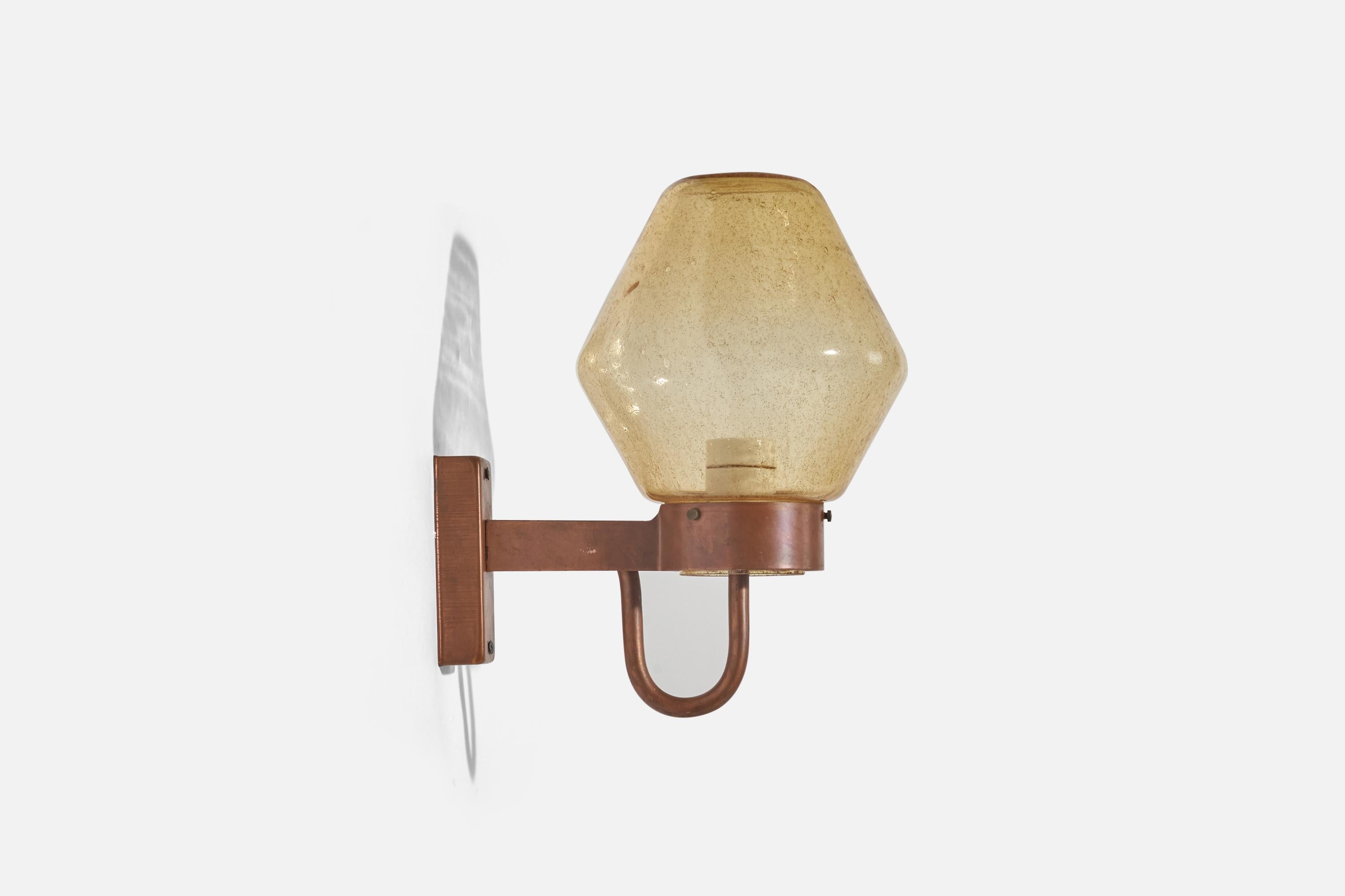 Hans-Agne Jakobsson, Sconce, Copper, Glass, Sweden, C. 1960s In Good Condition For Sale In High Point, NC