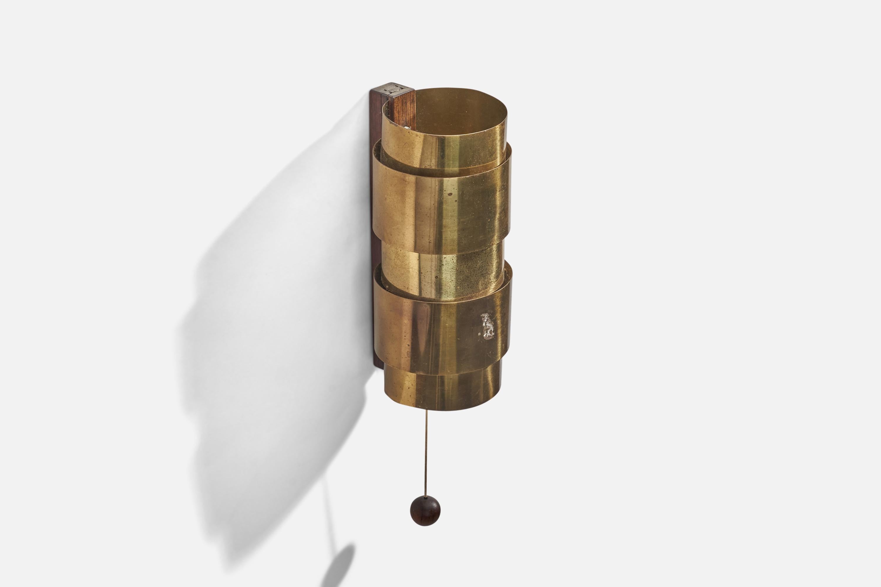 Swedish Hans-Agne Jakobsson, Sconces, Brass, Wood, Sweden, 1960s For Sale