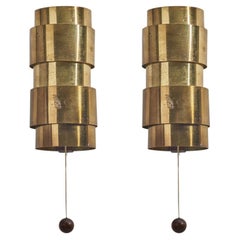 Retro Hans-Agne Jakobsson, Sconces, Brass, Wood, Sweden, 1960s