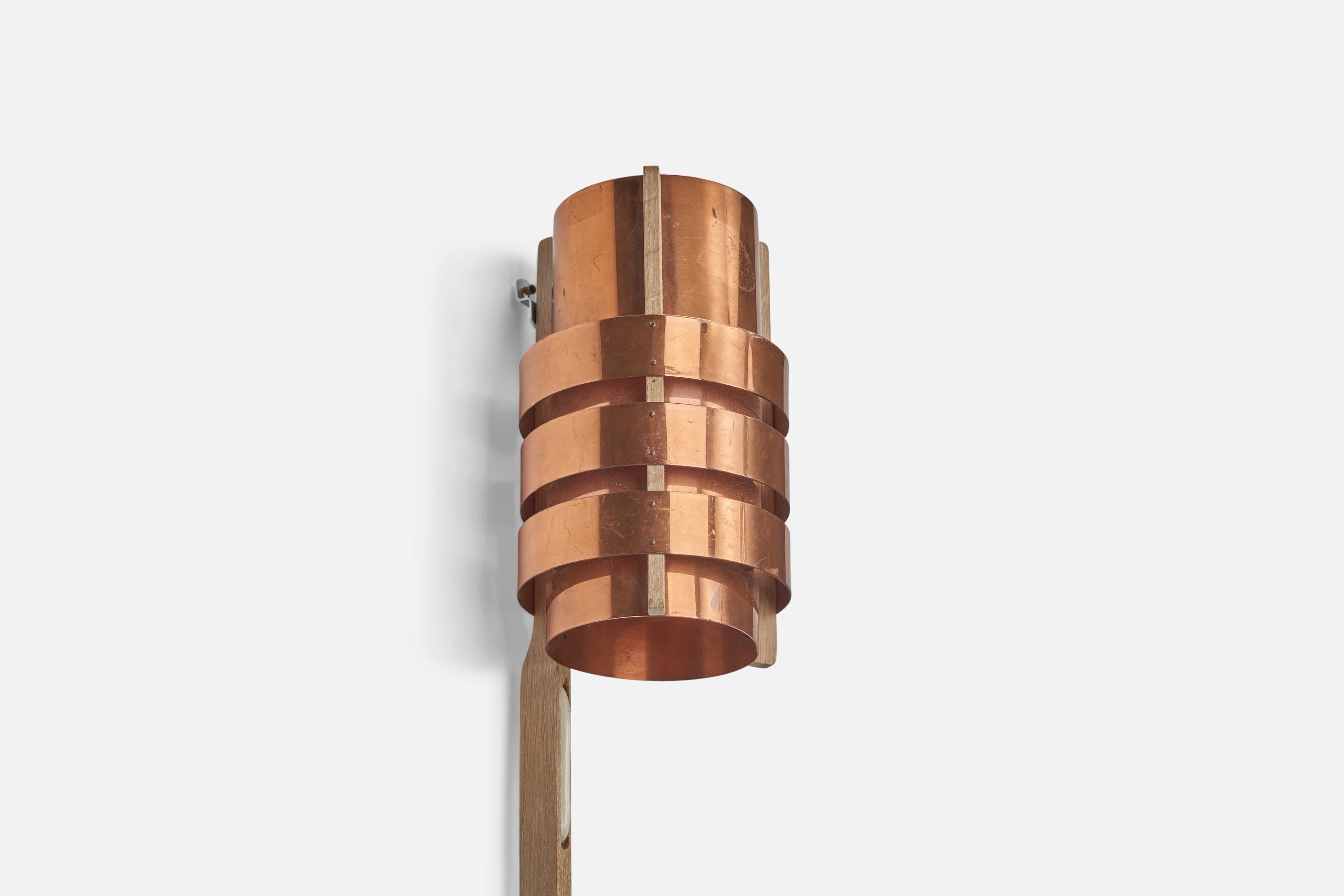 Swedish Hans-Agne Jakobsson, Sconces, Oak, Copper, Sweden, 1970s For Sale