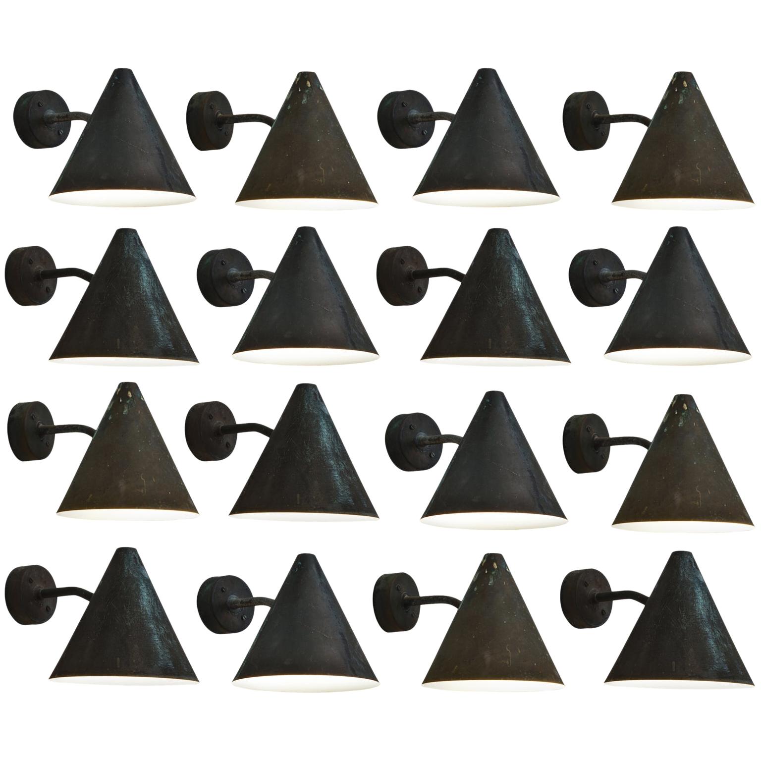 Hans-Agne Jakobsson Set of 16 Patinated Solid Copped Wall Lights