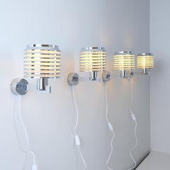 Hans-Agne Jakobsson Set di 4 lampade da parete cromate Model. V-299, Svezia anni '70