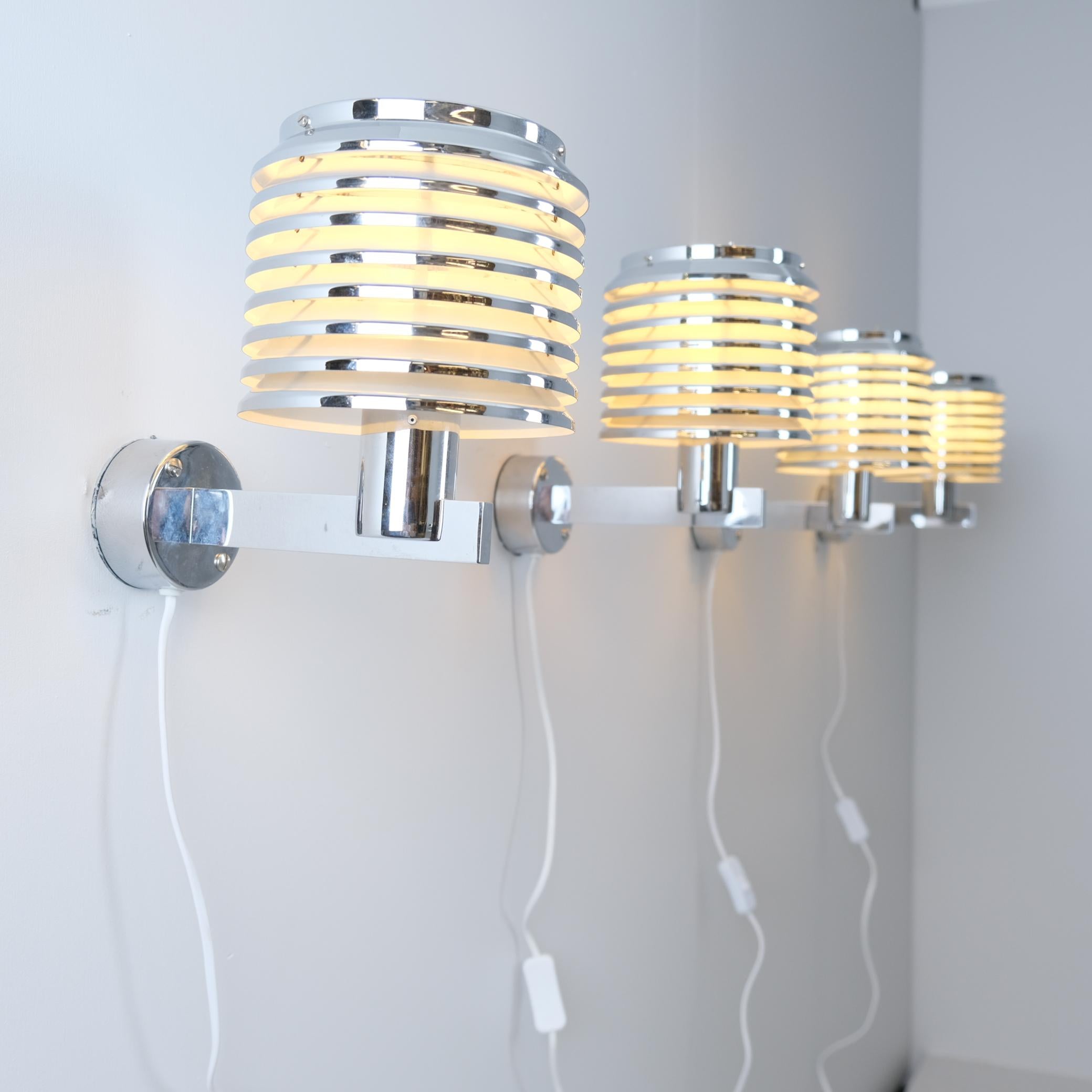 Scandinavian Modern Hans-Agne Jakobsson Set of 4 Chromed Wall Lamps Model. V-299, Sweden 1970s For Sale